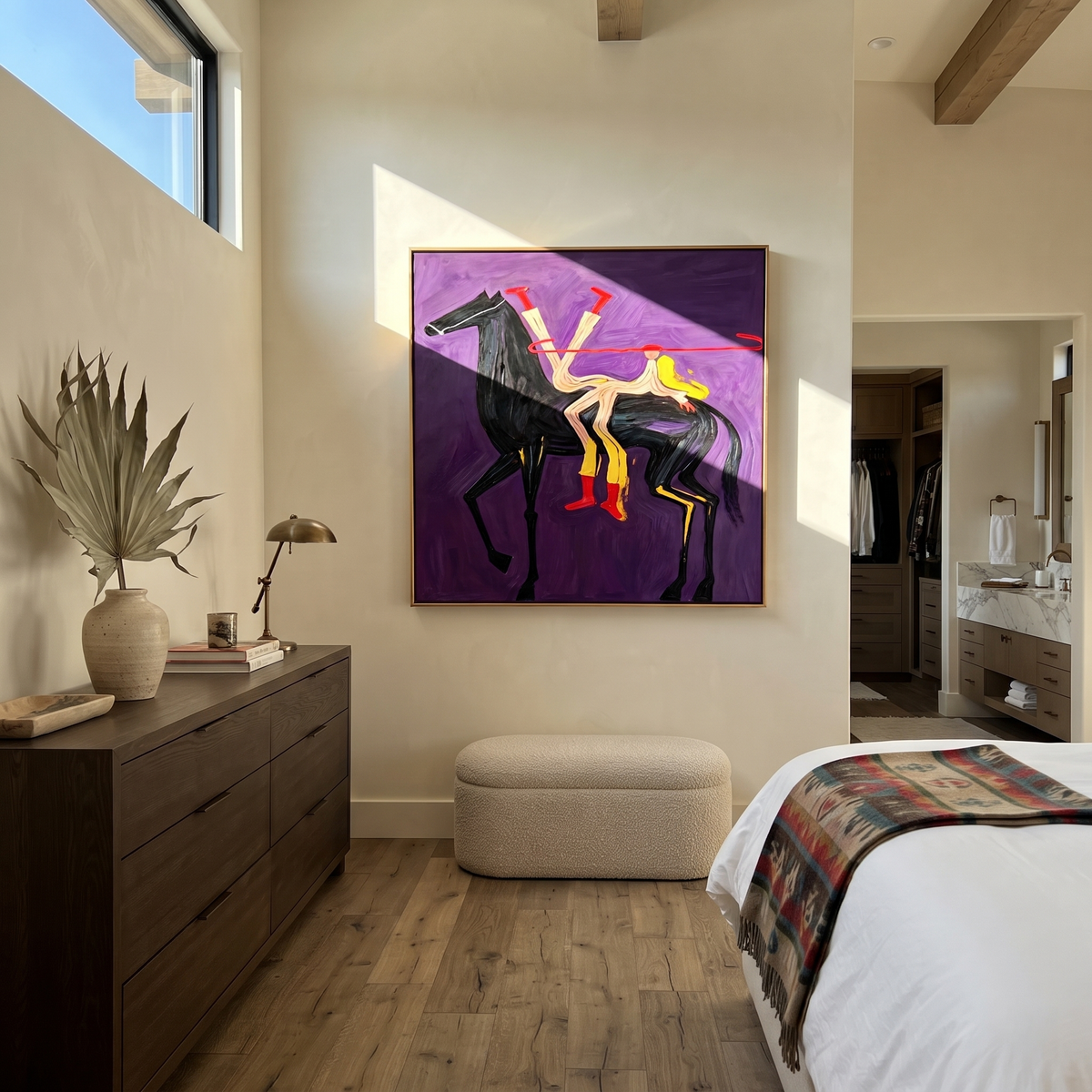 Two Acrobats Share Flight displayed in a collected contemporary interior