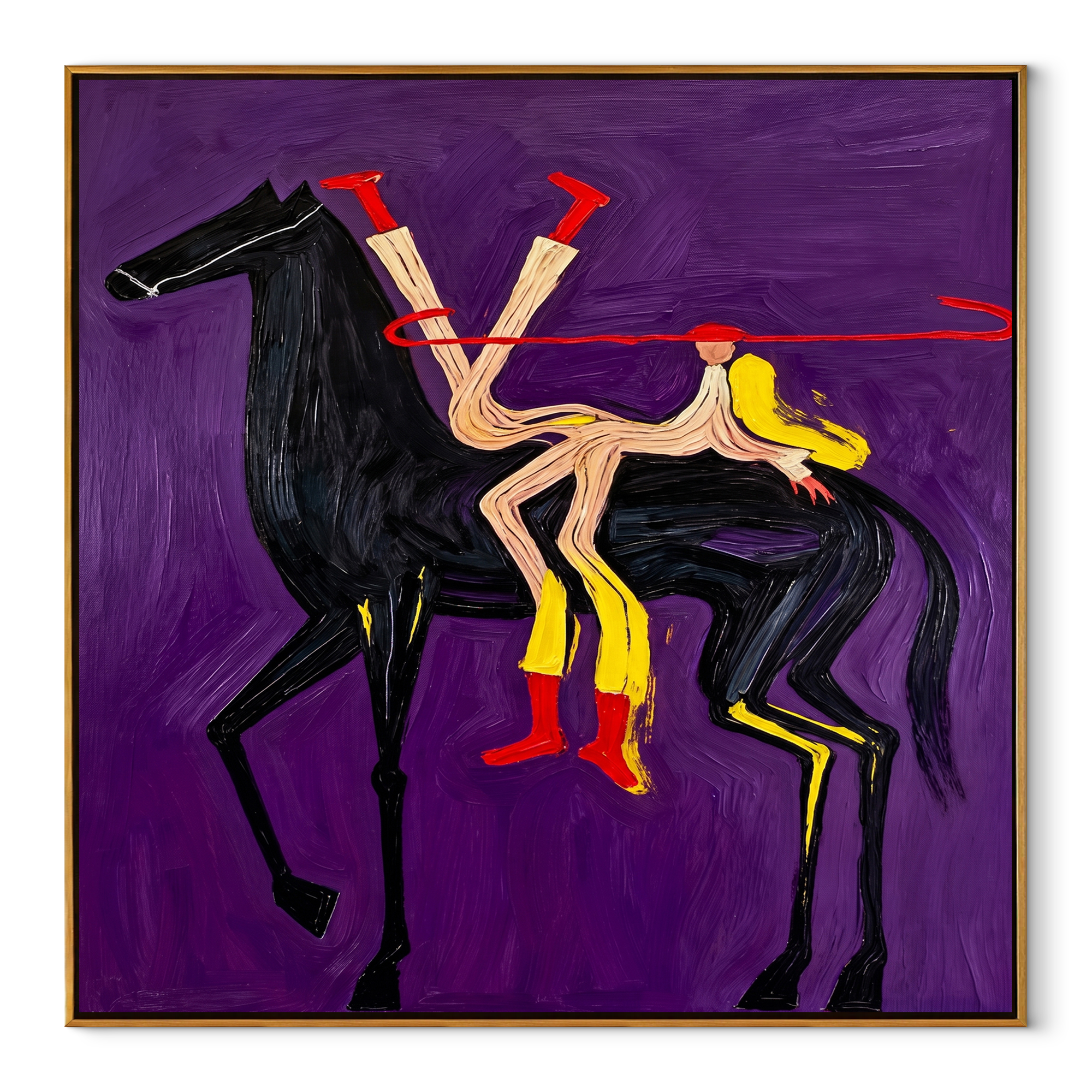 Two Acrobats Share Flight equestrian horse painting, square canvas artwork