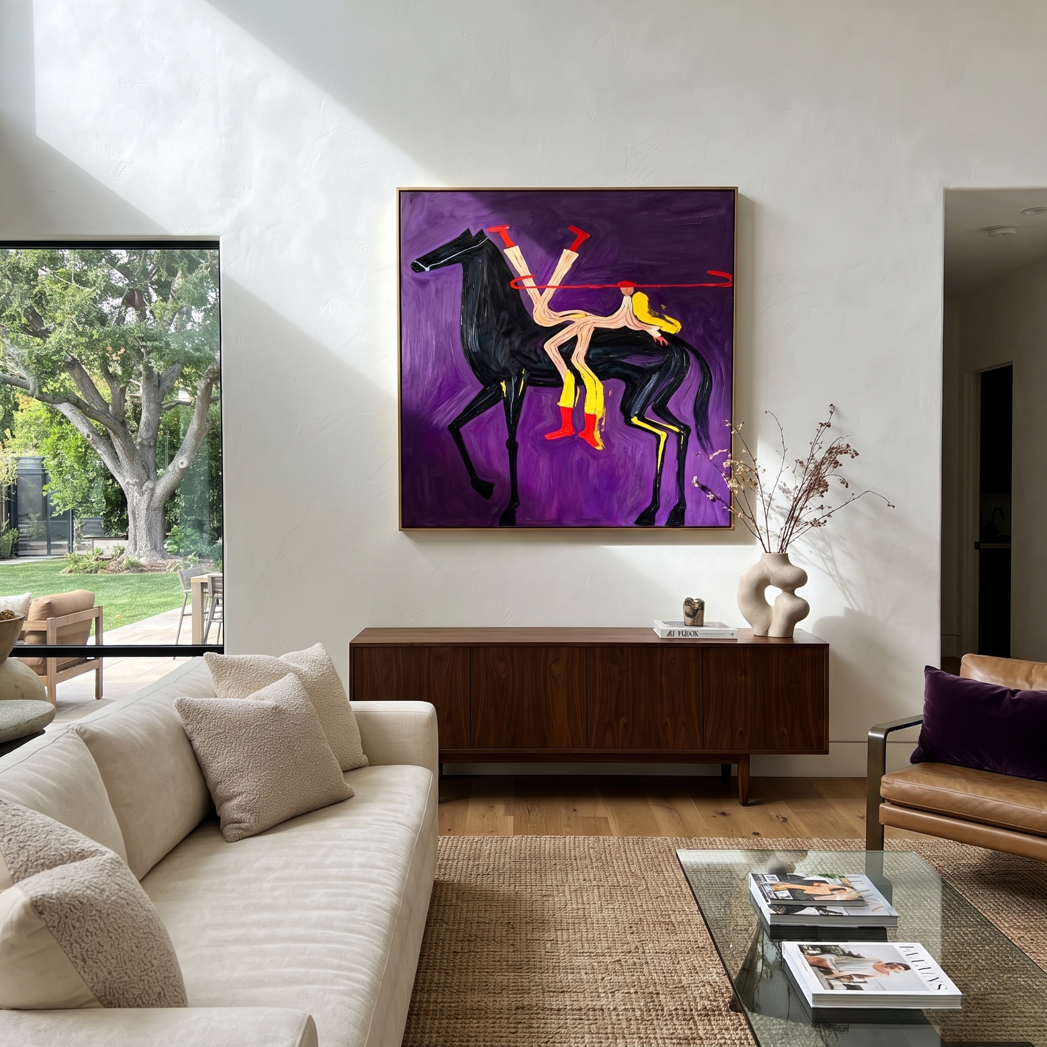 Two Acrobats Share Flight presented as a colorful interior focal point