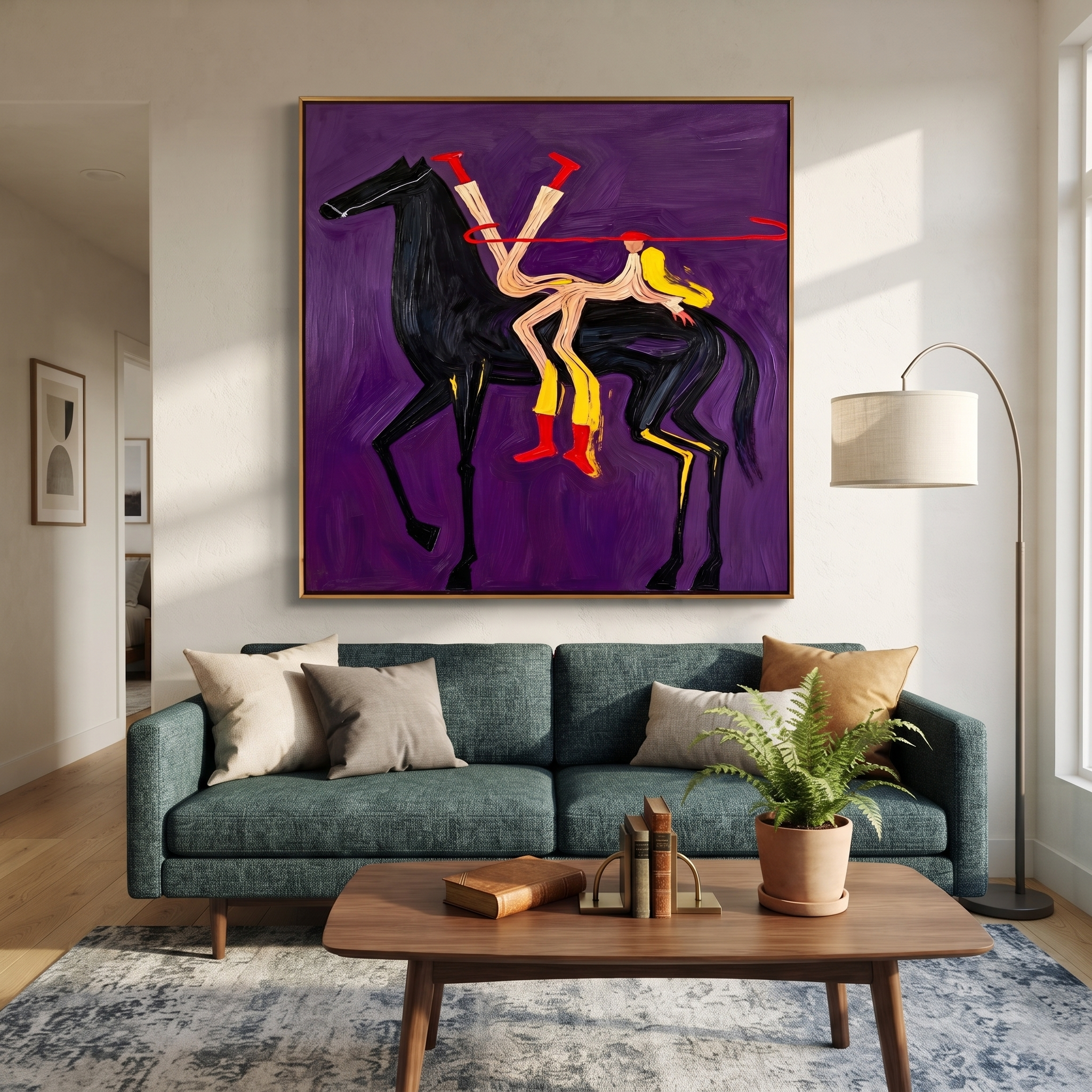 Two Acrobats Share Flight displayed in a layered residential setting