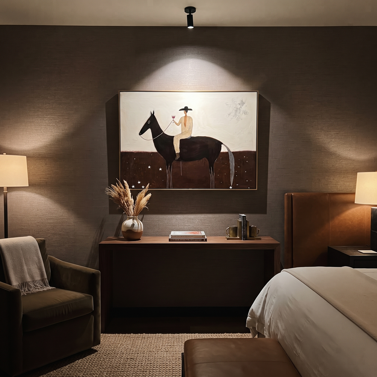 Cream Rider Crosses Stars styled with wood, linen, and modern decor