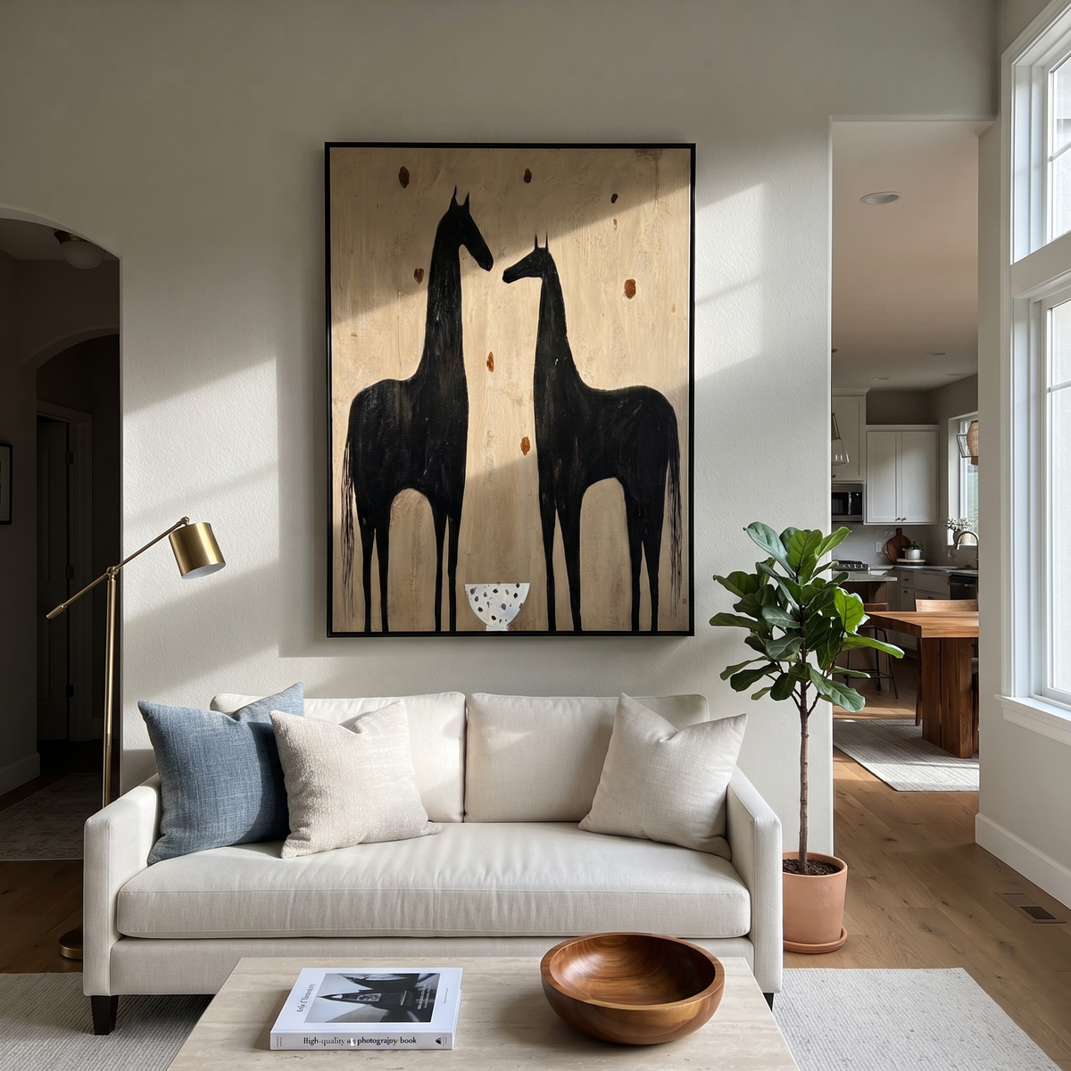 Two Horses Guard Bowl displayed in a layered residential setting