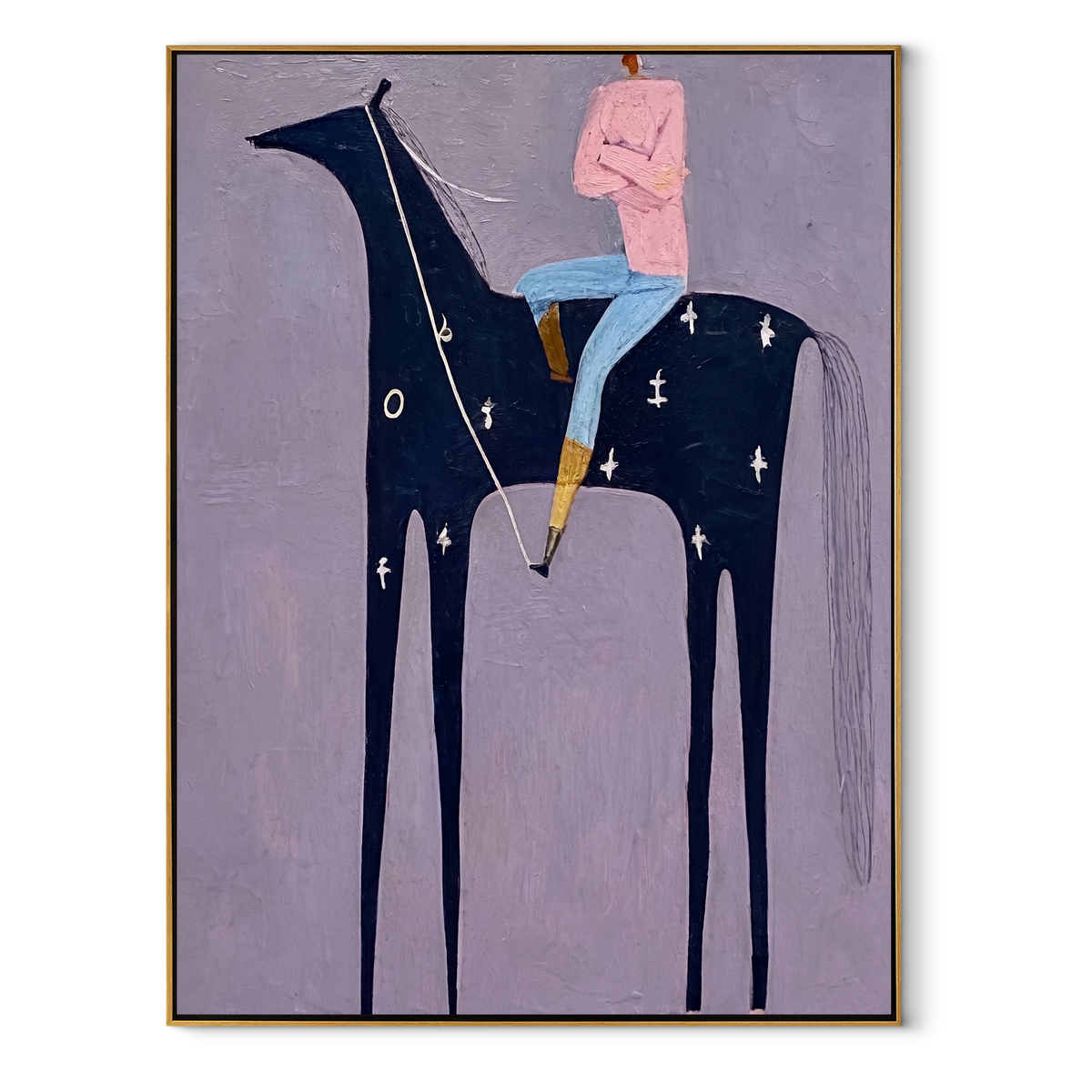 Pink Rider Rides Constellations equestrian horse painting, vertical canvas artwork