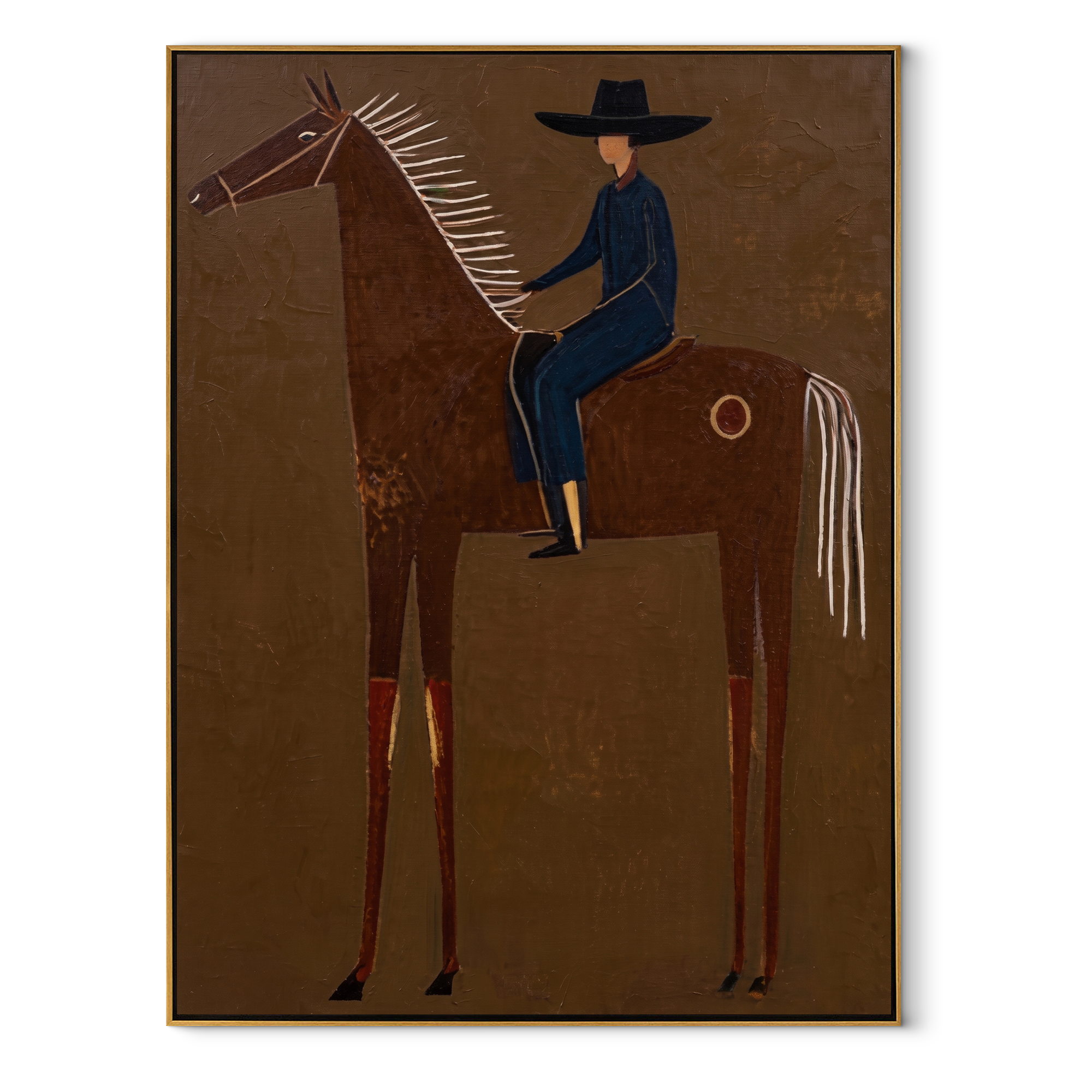 Blue Rider Sits Tall equestrian horse painting, vertical canvas artwork