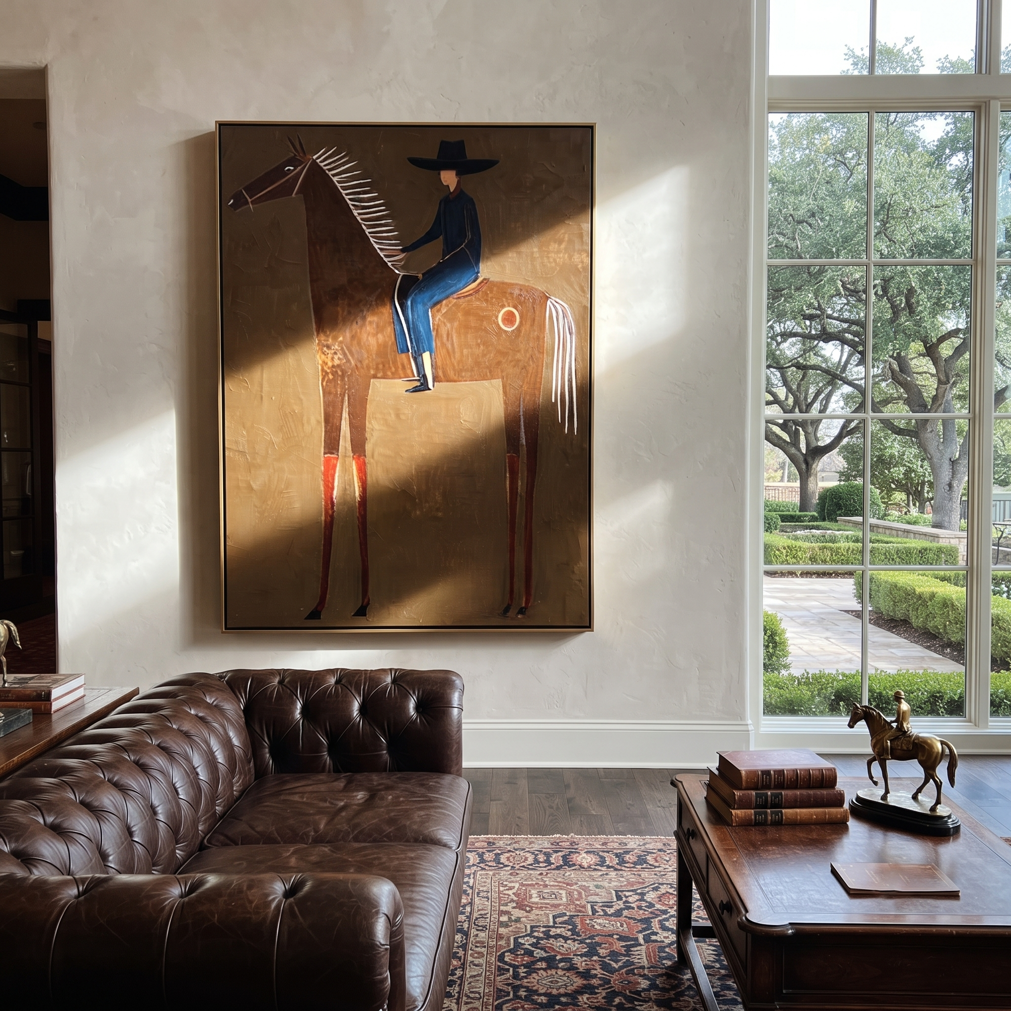 Blue Rider Sits Tall styled with warm modern furnishings