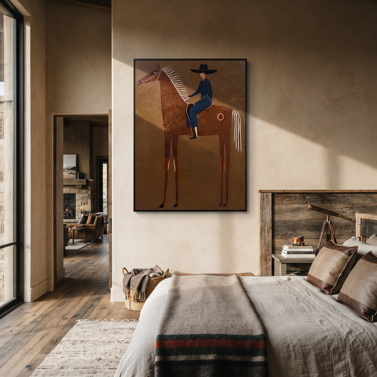 Blue Rider Sits Tall styled with wood, linen, and modern decor