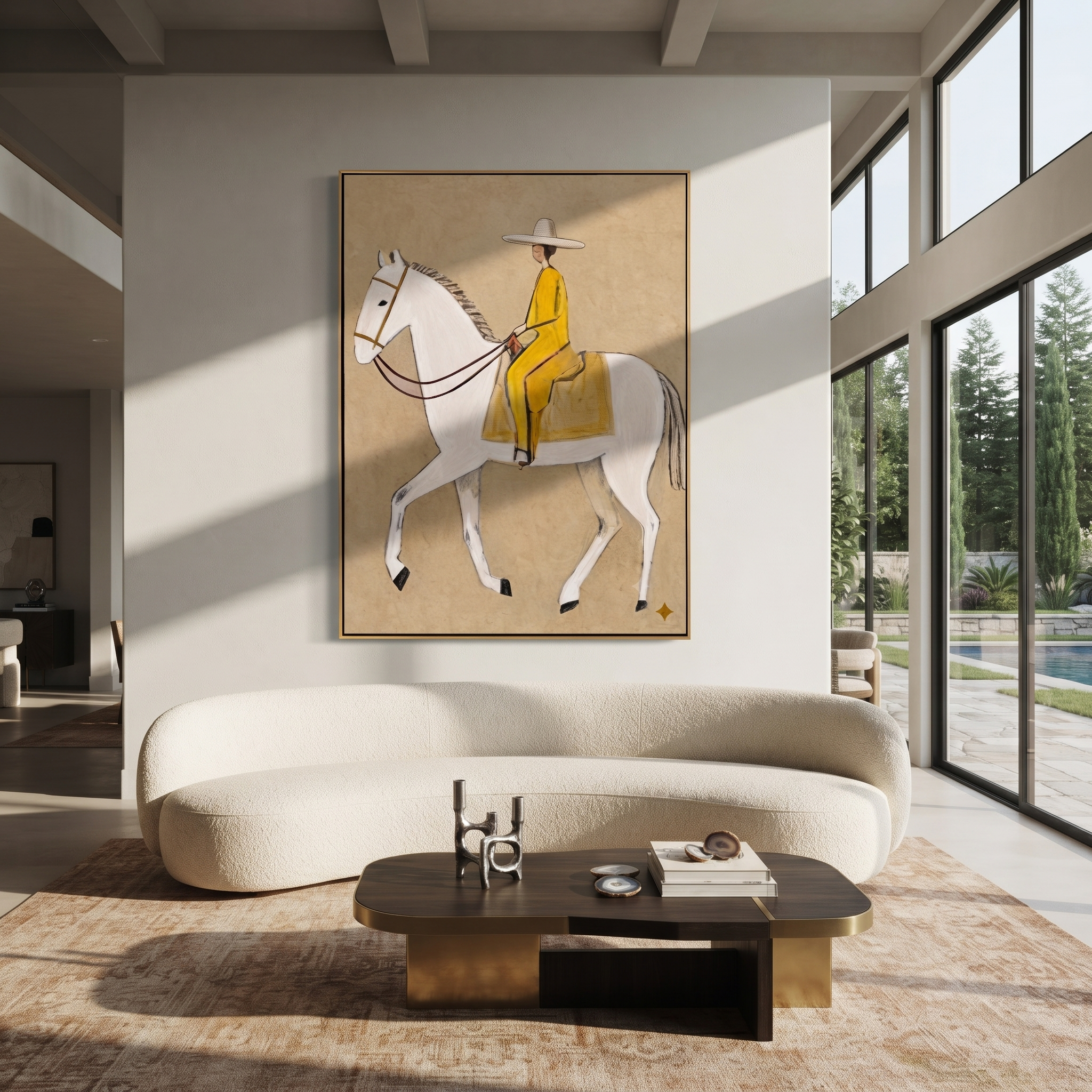 Yellow Tailoring Meets Ivory styled with wood, linen, and modern decor