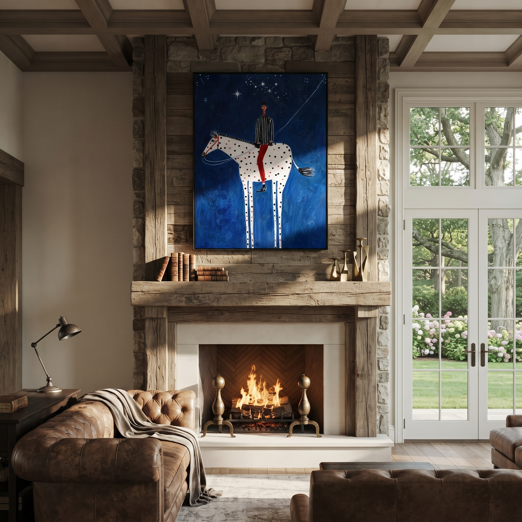 White Pinto Crosses Midnight presented as a colorful interior focal point