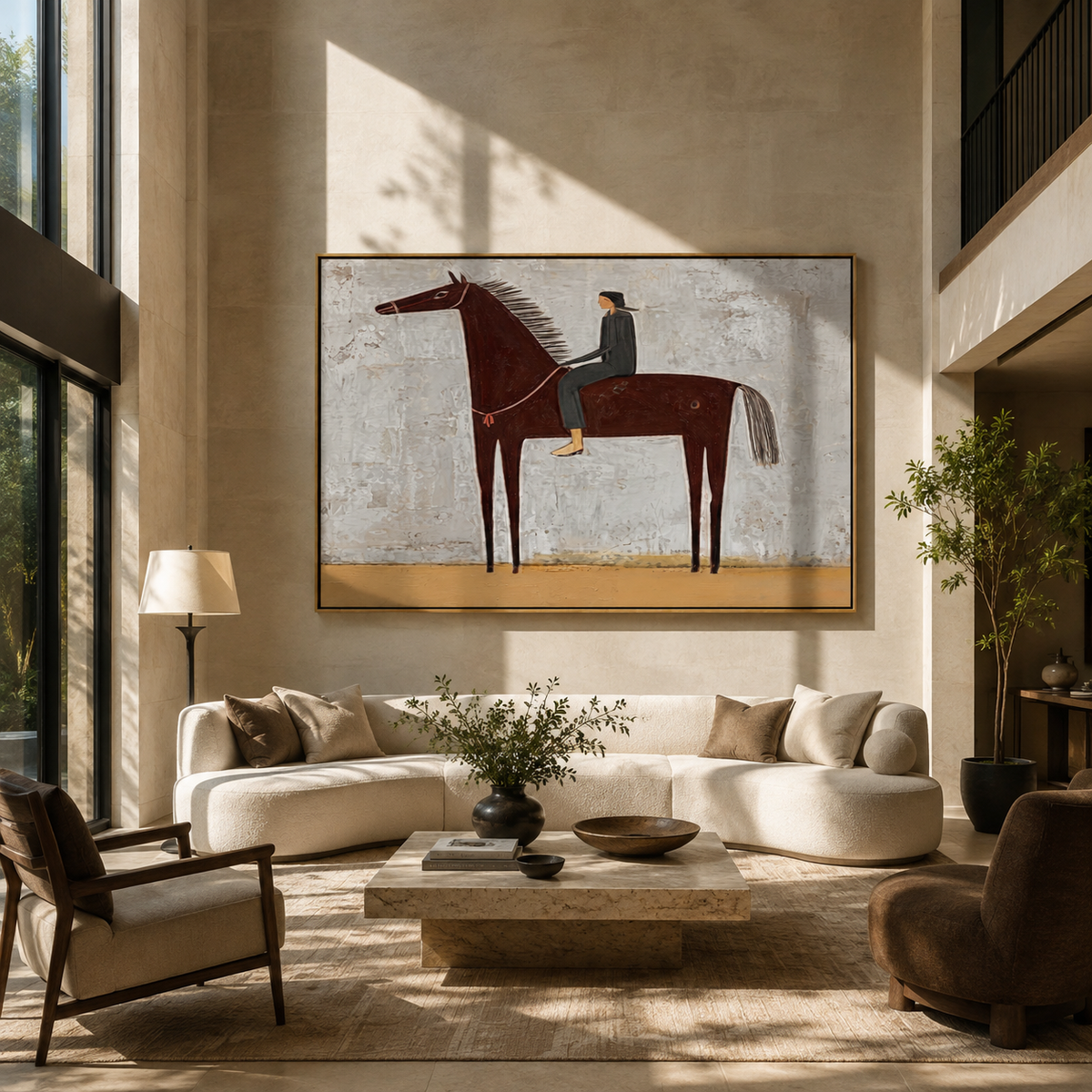 Quiet Rider Holds Gray styled with warm modern furnishings