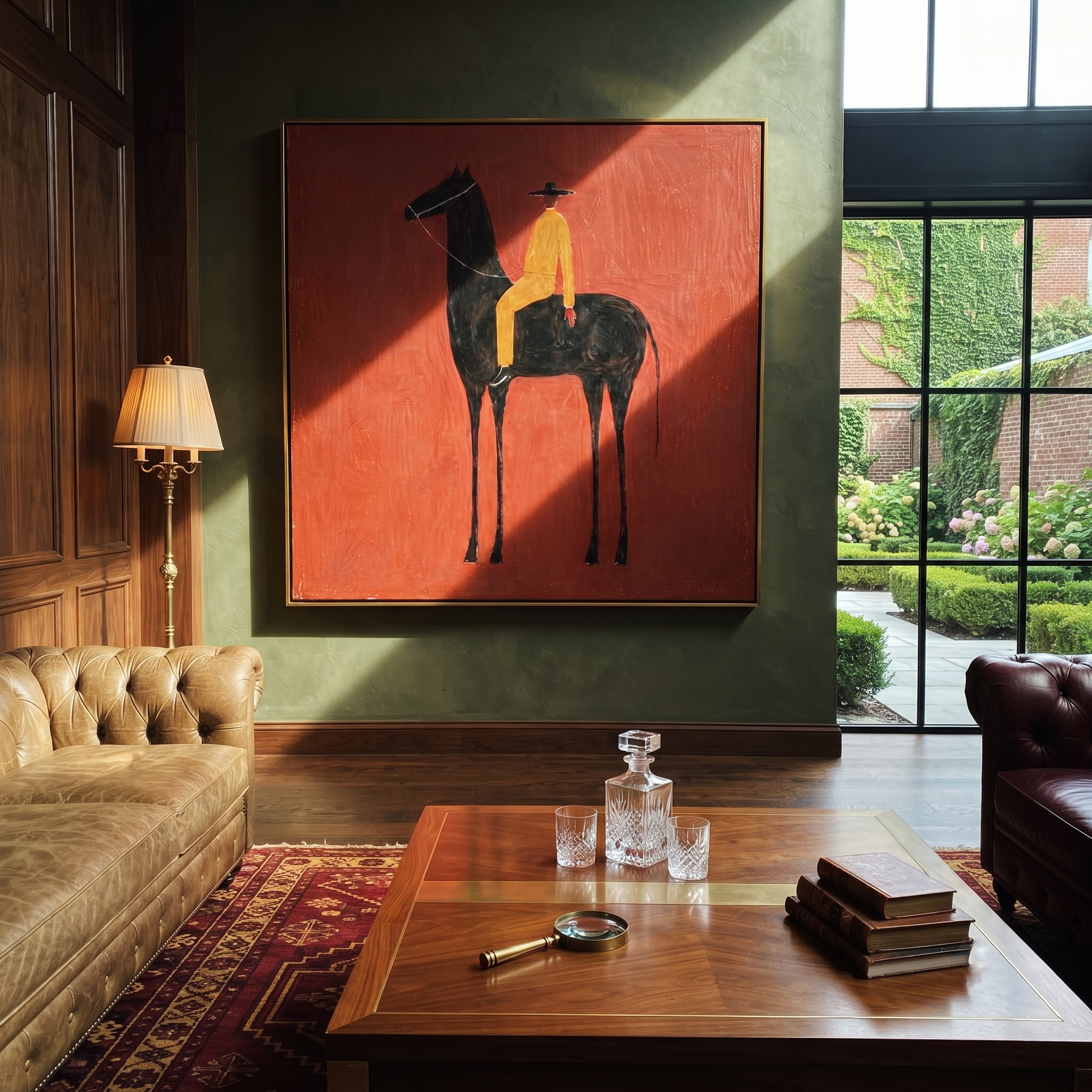 Ochre Rider Crosses Red displayed in a layered residential setting