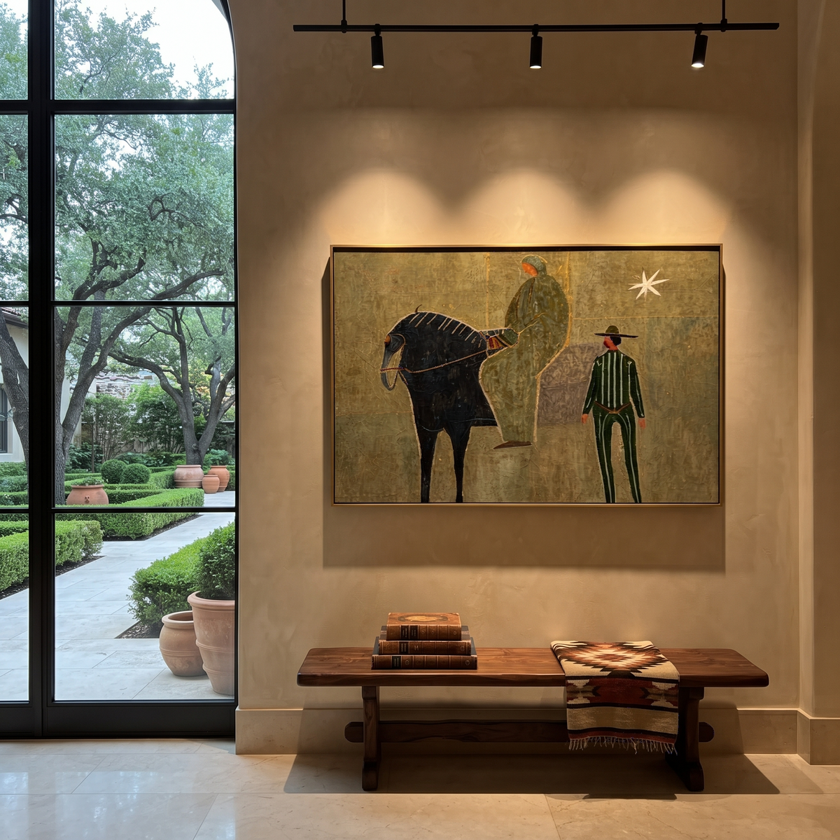 Handler Waits beneath Star styled with wood, linen, and modern decor