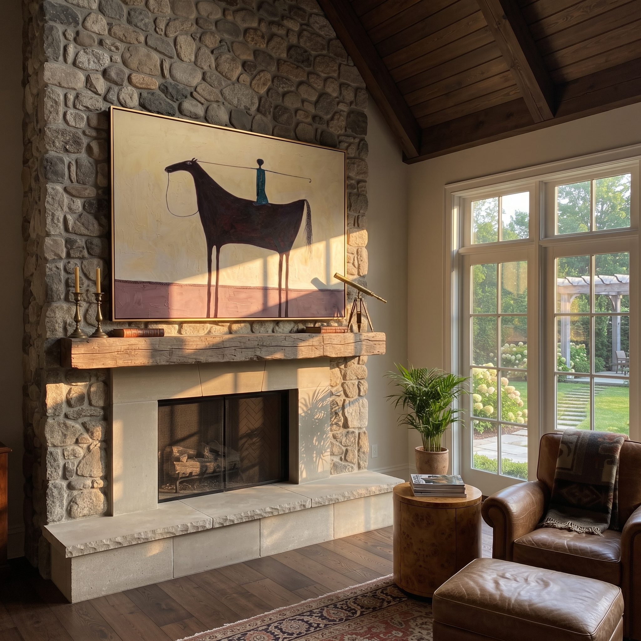 Blue Balance Spans Saddle displayed in a collected contemporary interior