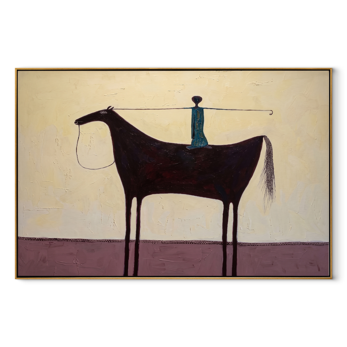 Blue Balance Spans Saddle equestrian horse painting, horizontal canvas artwork