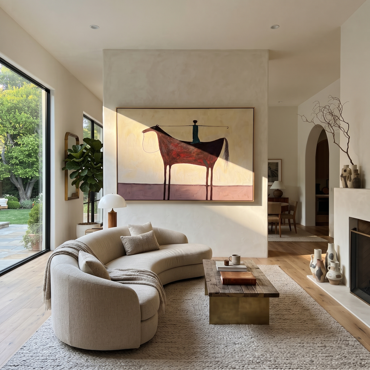 Blue Balance Spans Saddle displayed in a layered residential setting