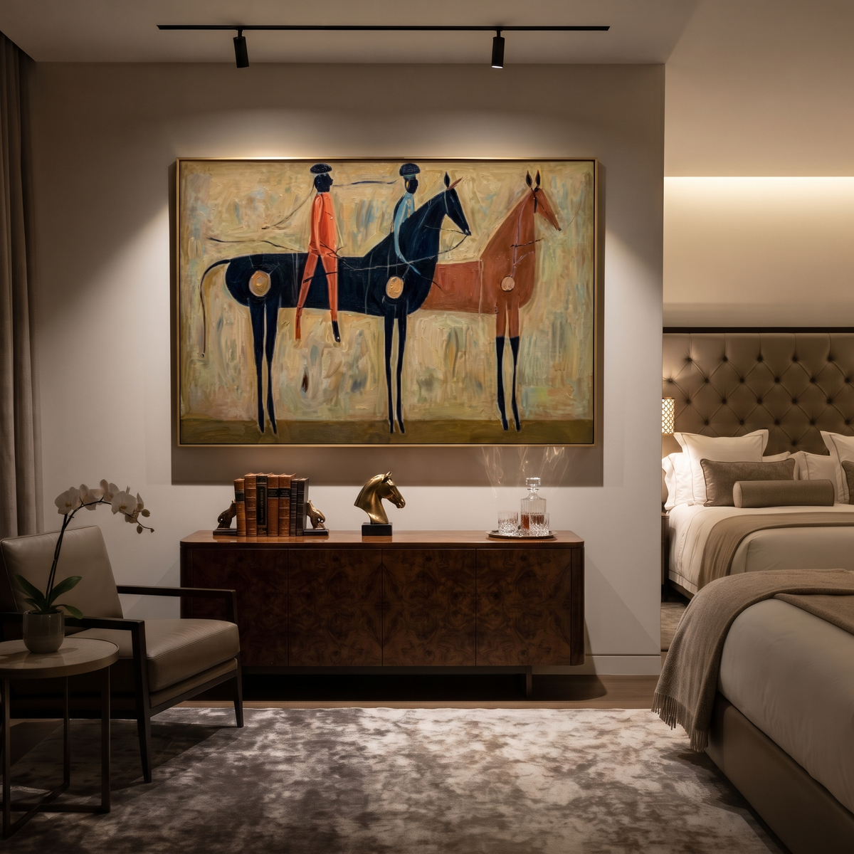 Three Riders Cross Fields displayed in a layered residential setting