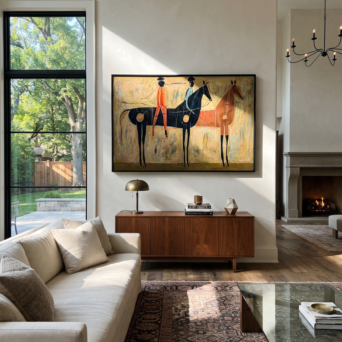 Three Riders Cross Fields styled with wood, linen, and modern decor