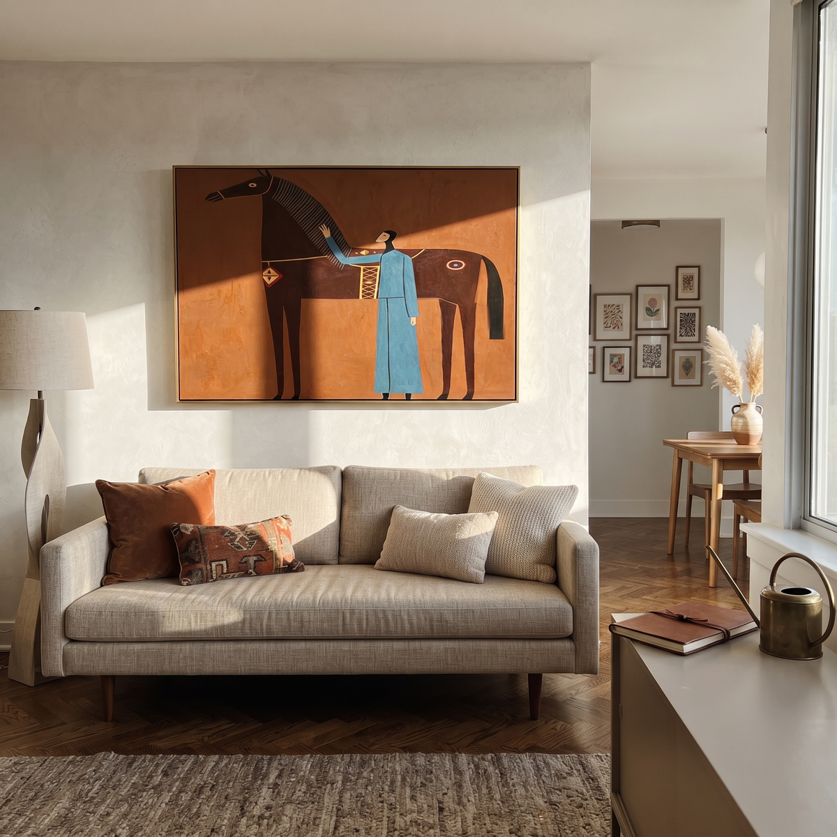 Blue Companion Meets Chestnut presented as a colorful interior focal point