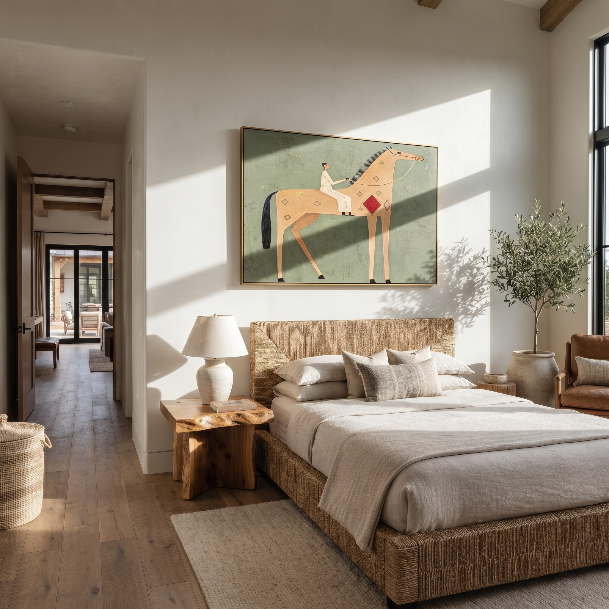 Pale Rider Crosses Sage styled with warm modern furnishings