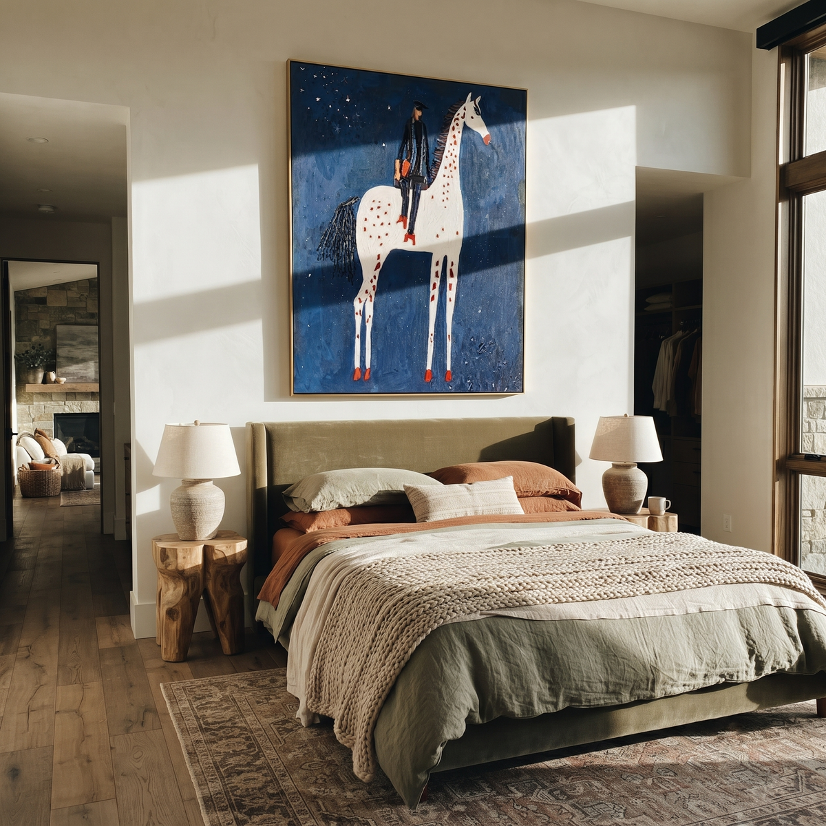 White Spots Pierce Night displayed in a collected contemporary interior