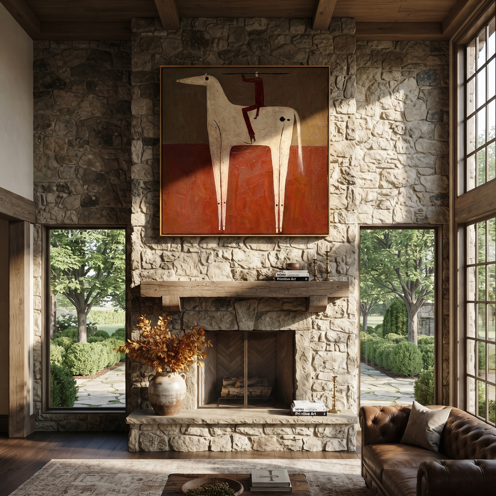 Red Acrobat Climbs Ivory presented as a colorful interior focal point