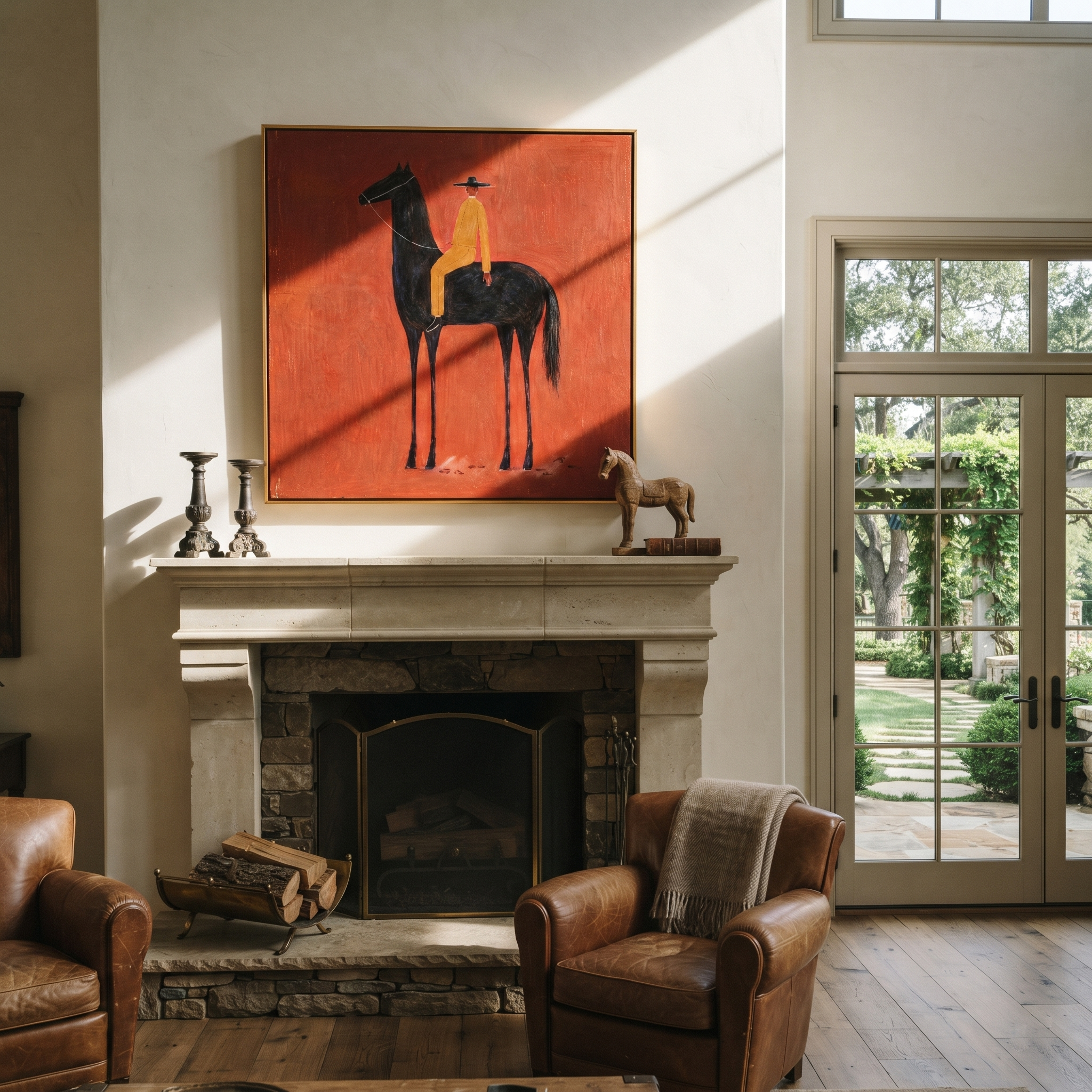 Ochre Stillness Fills Crimson presented as a colorful interior focal point
