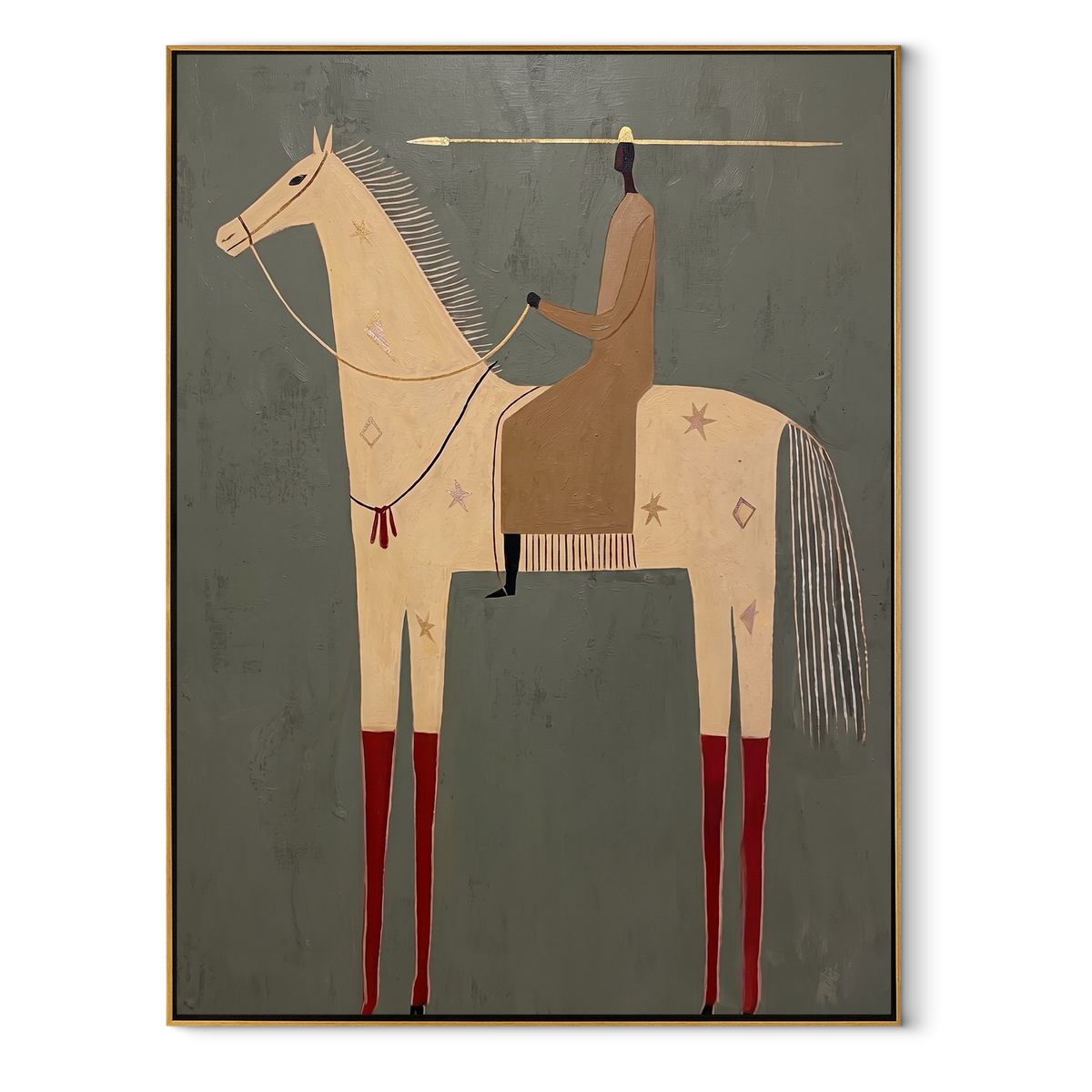Red Boots Mark Ivory equestrian horse painting, vertical canvas artwork