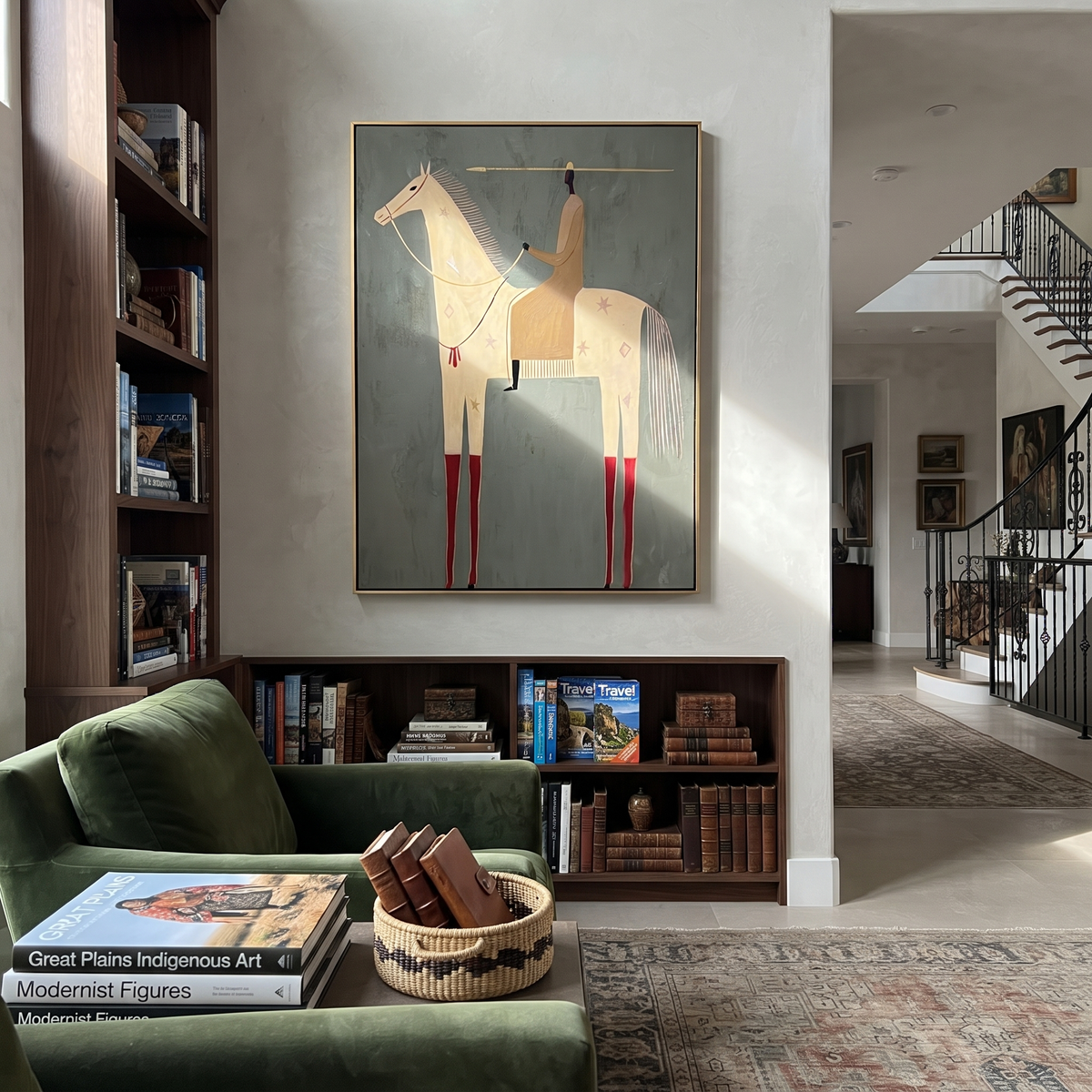 Red Boots Mark Ivory styled with wood, linen, and modern decor