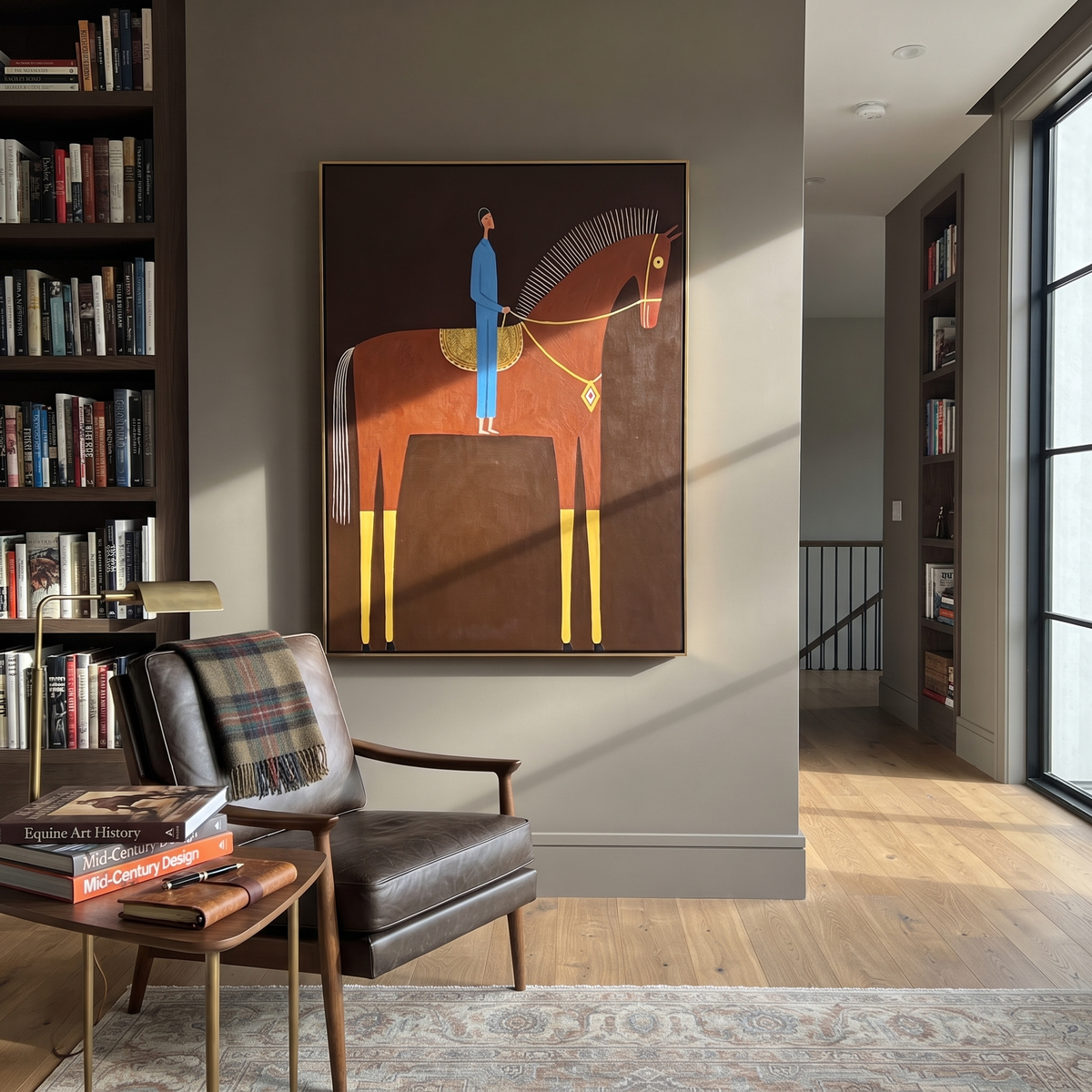 Blue Rider Meets Crimson presented as a colorful interior focal point