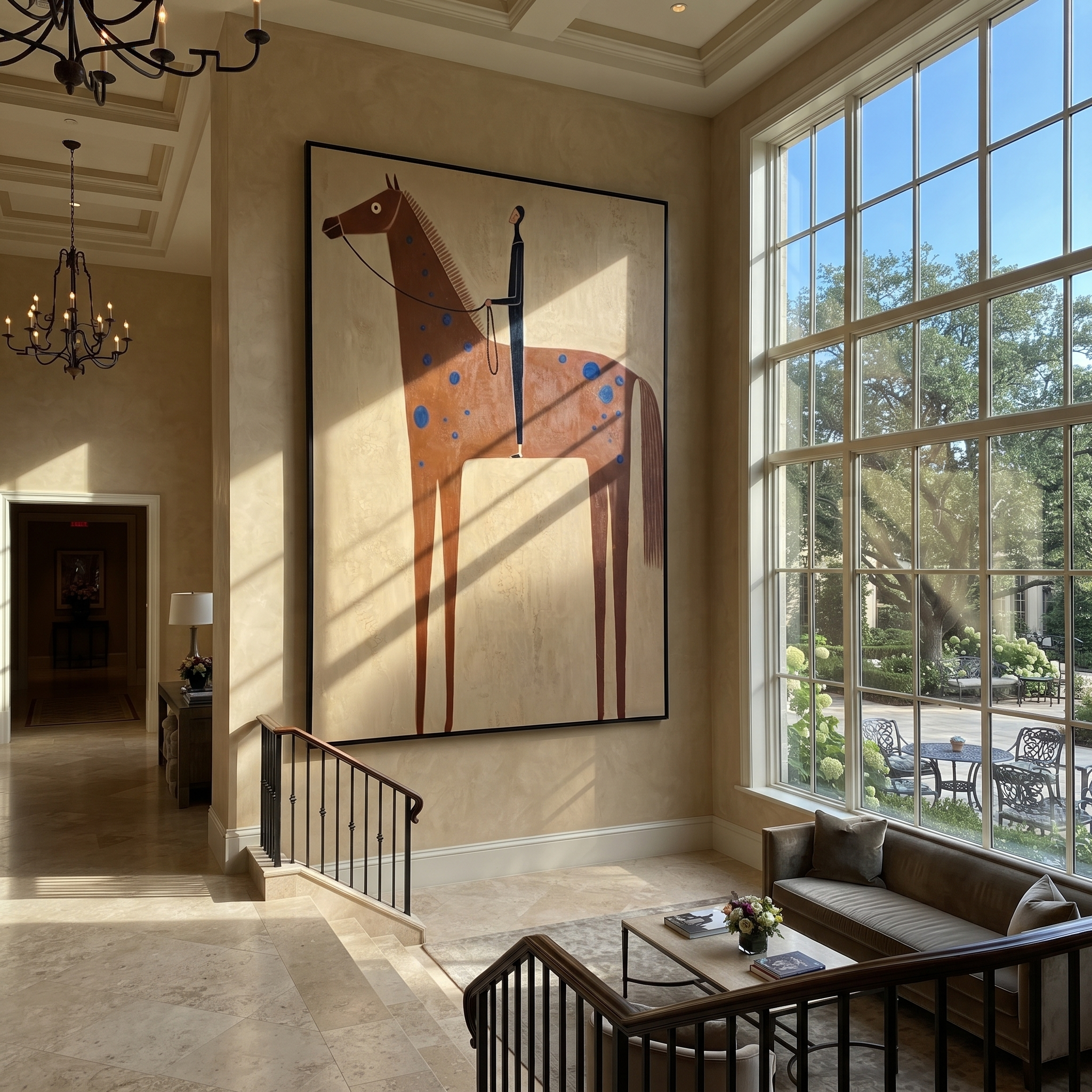 Blue Spots Cross Chestnut displayed in a collected contemporary interior