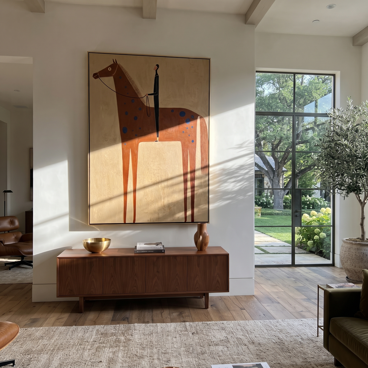 Blue Spots Cross Chestnut styled with warm modern furnishings