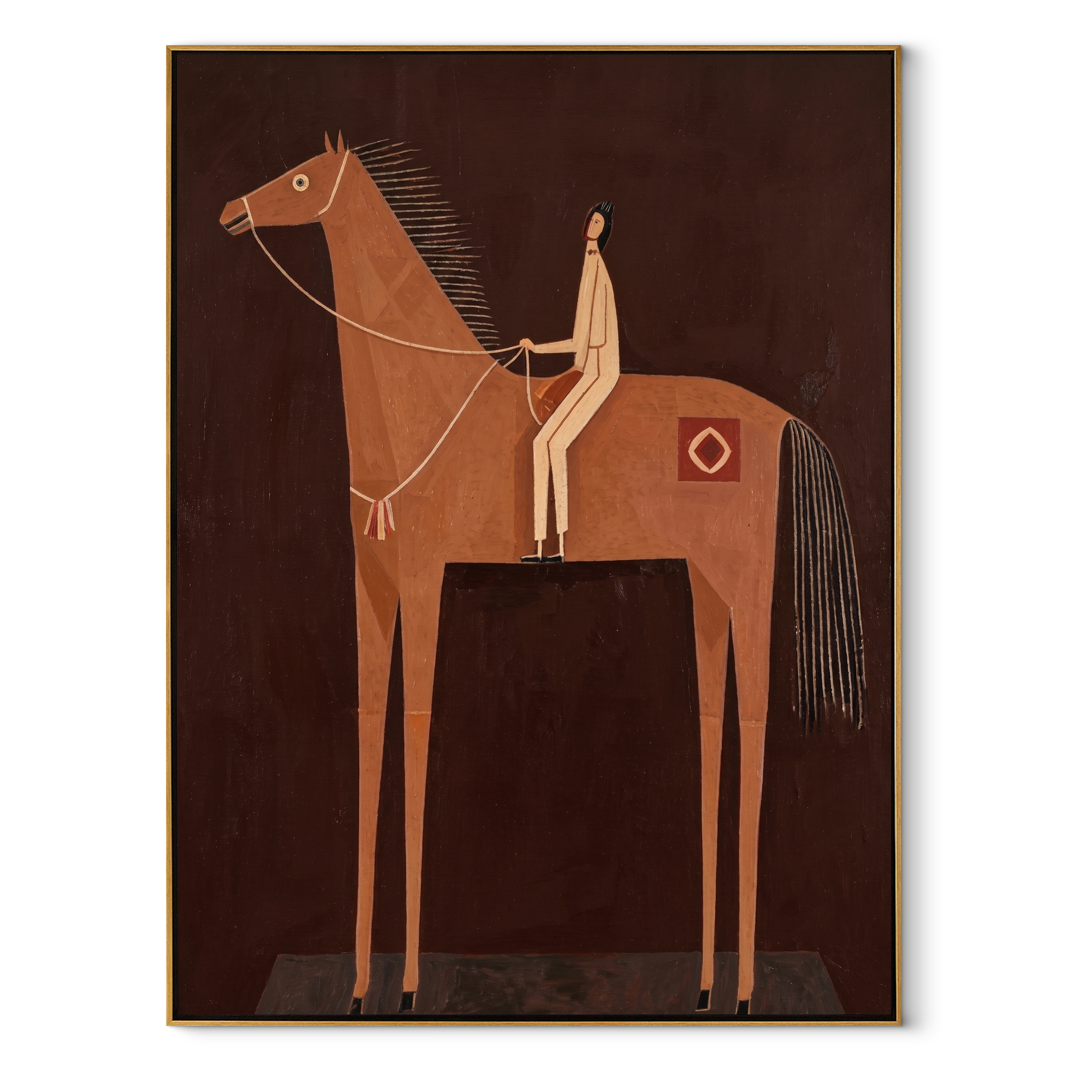 Pale Rider Holds Column equestrian horse painting, vertical canvas artwork