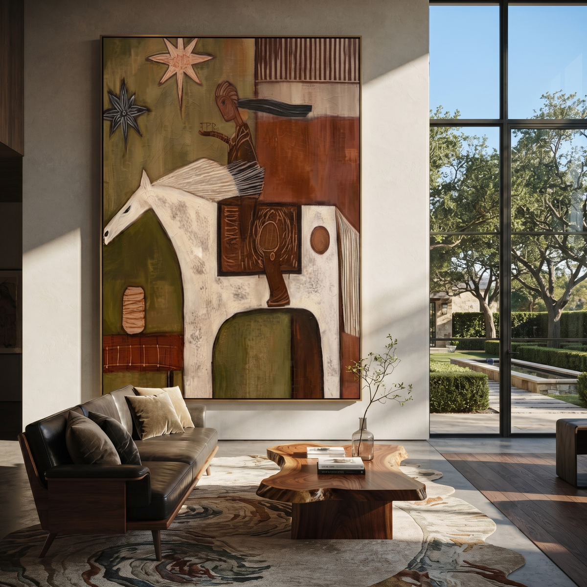 White Horse Carries Journey displayed in a collected contemporary interior
