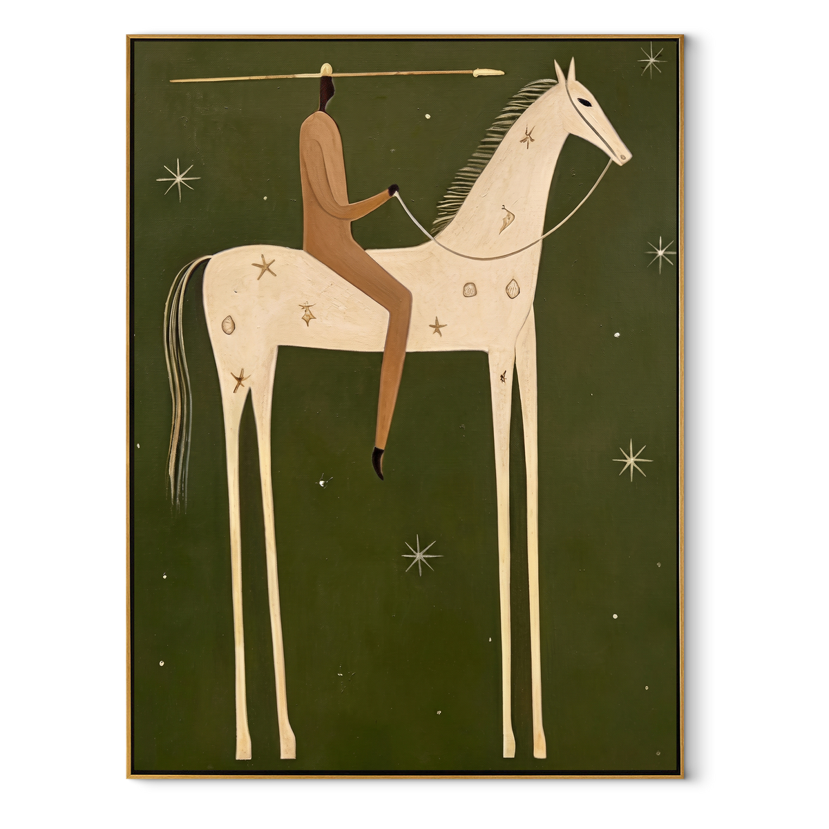 White Horse Walks Starlight equestrian horse painting, vertical canvas artwork