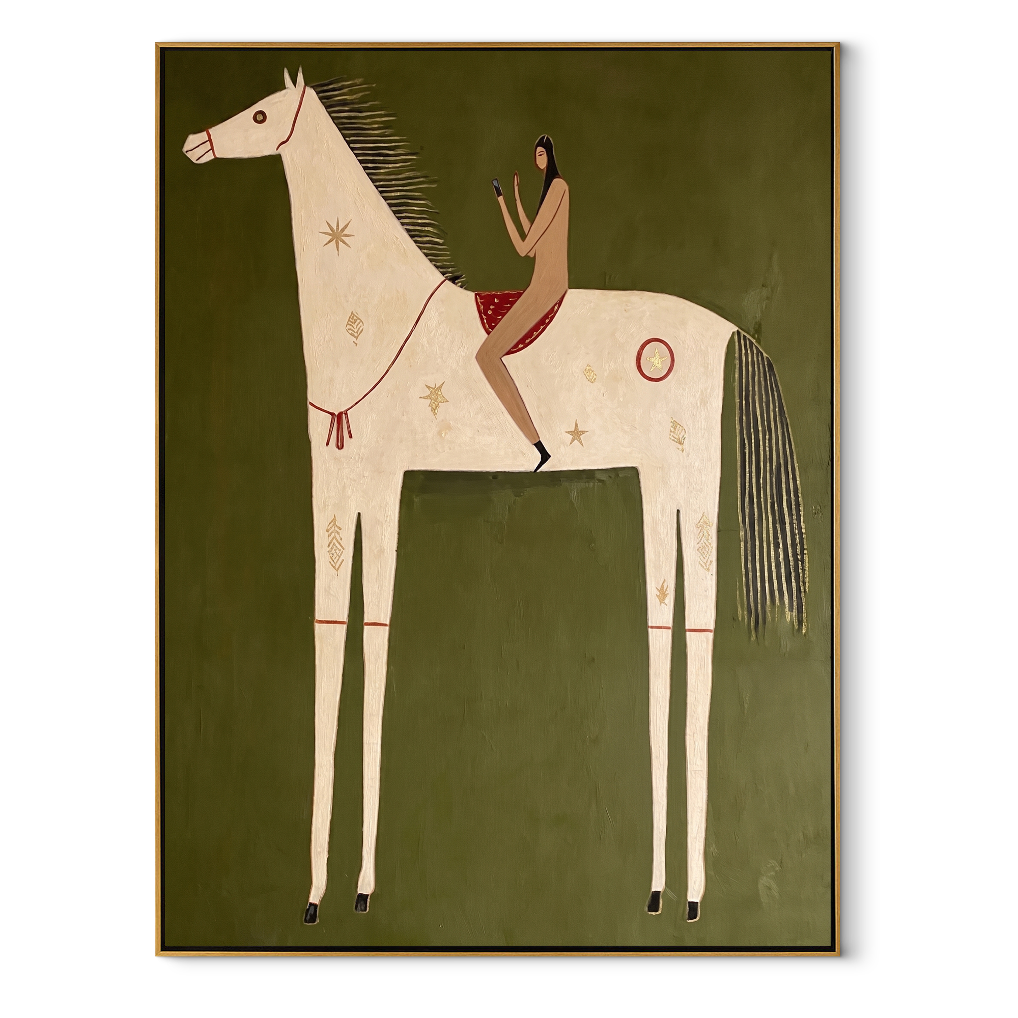 Rust Rider Meets Ivory equestrian horse painting, vertical canvas artwork