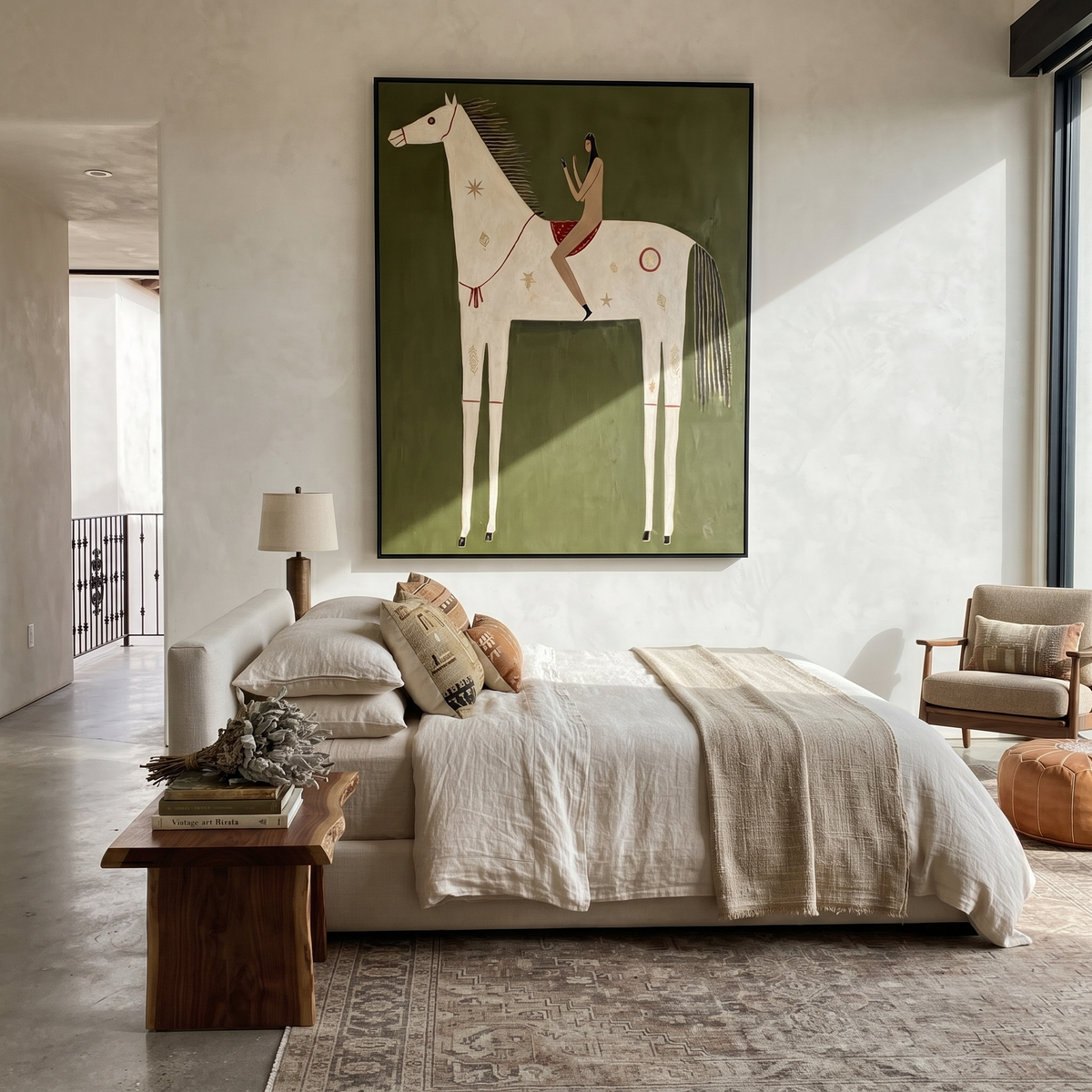 Rust Rider Meets Ivory styled with wood, linen, and modern decor