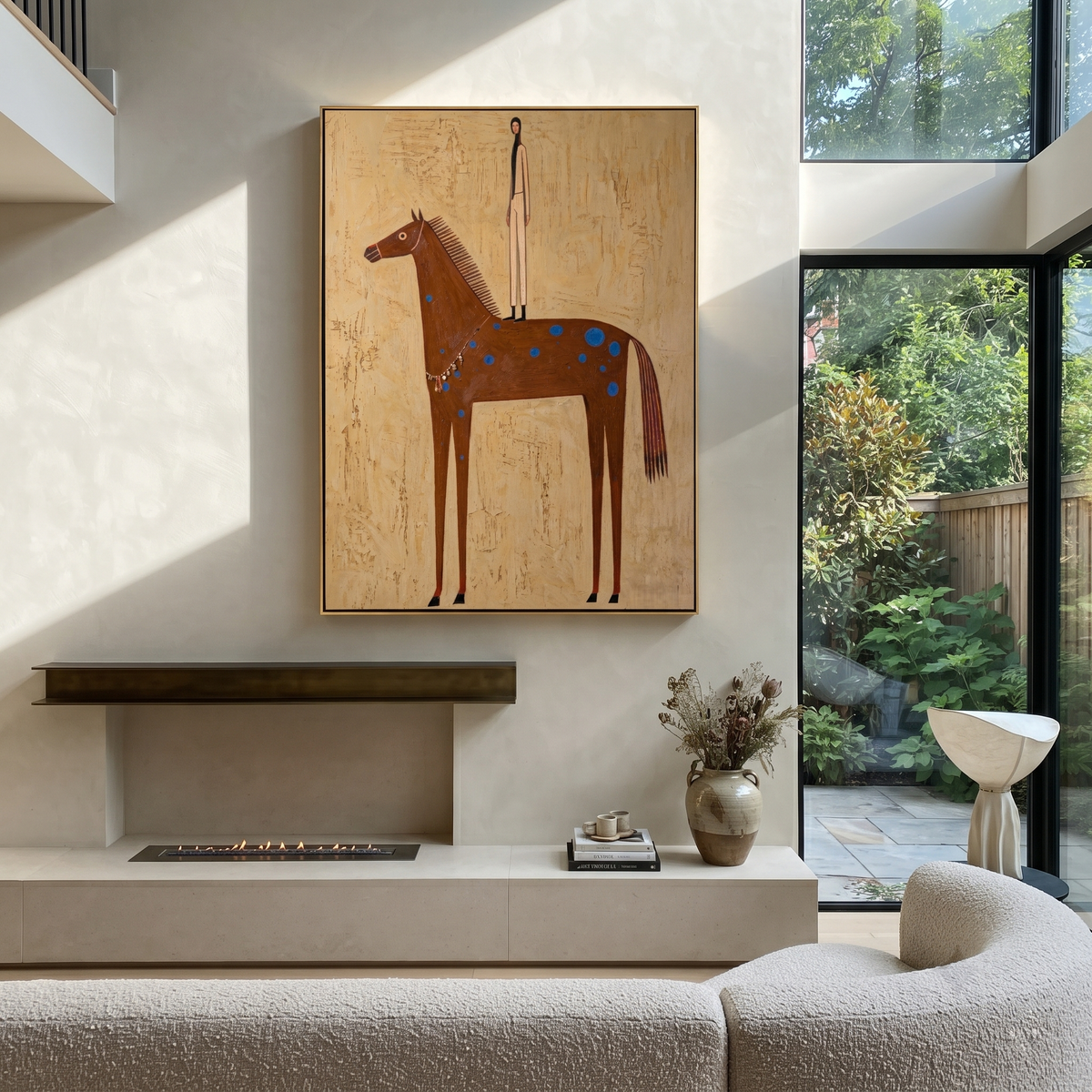 Blue Spots Shadow Figure styled with wood, linen, and modern decor