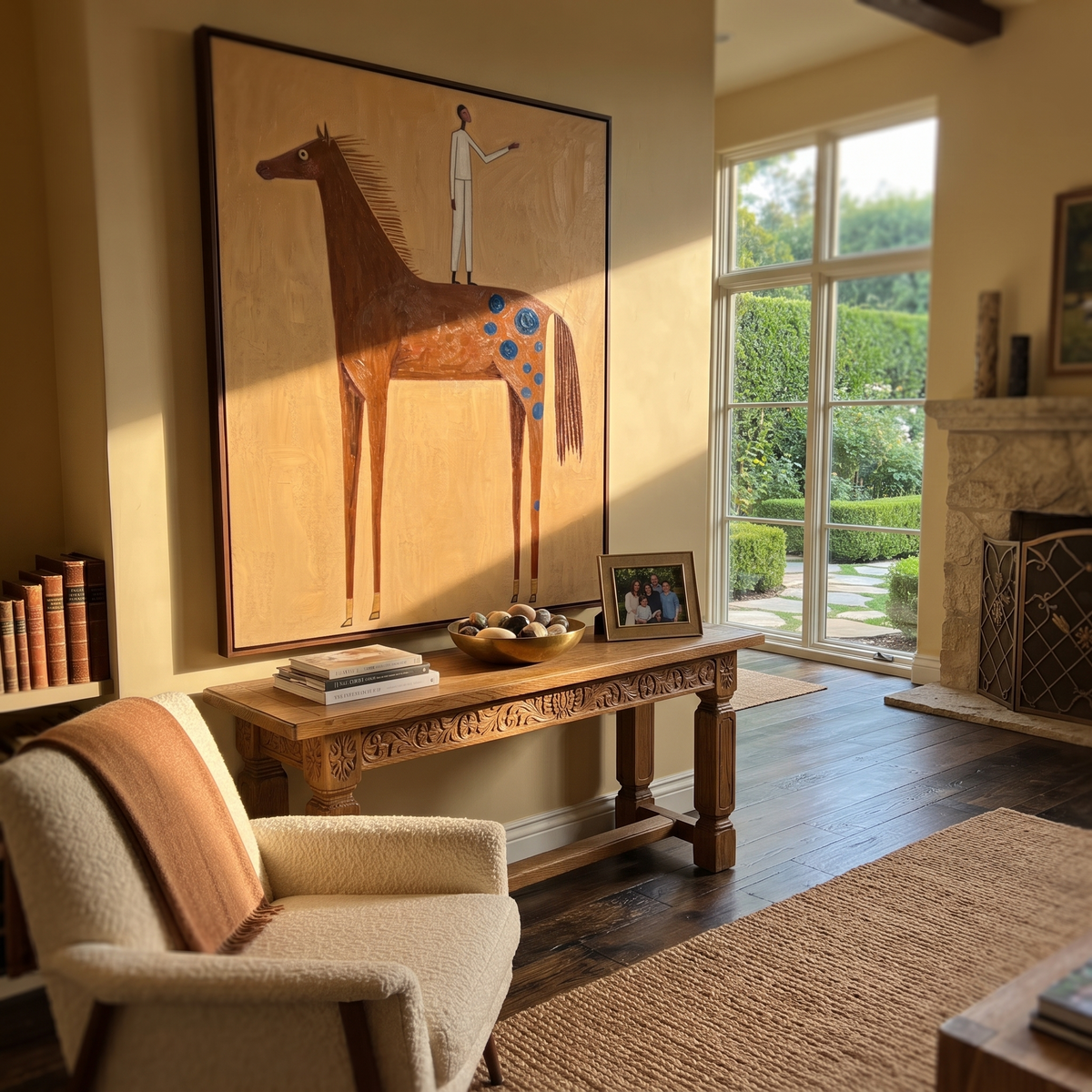 White Figure Balances High displayed in a collected contemporary interior