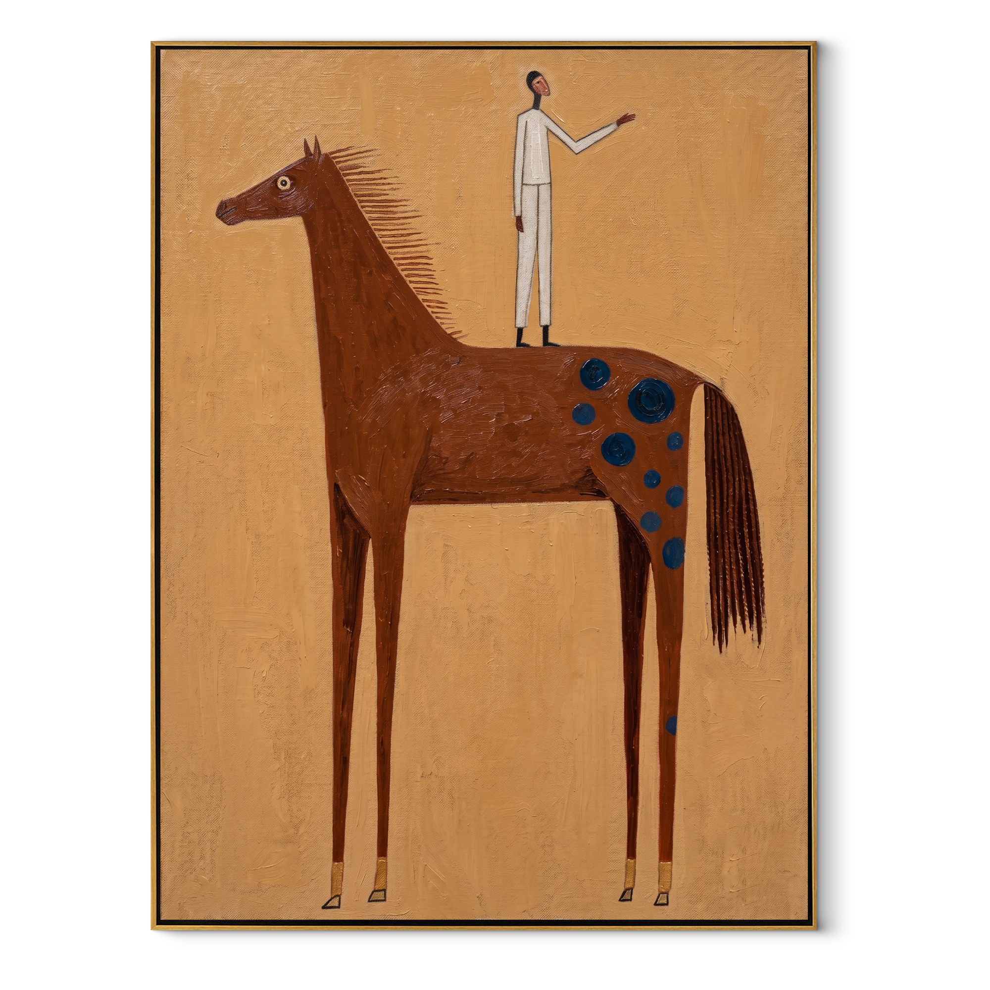 White Figure Balances High equestrian horse painting, vertical canvas artwork