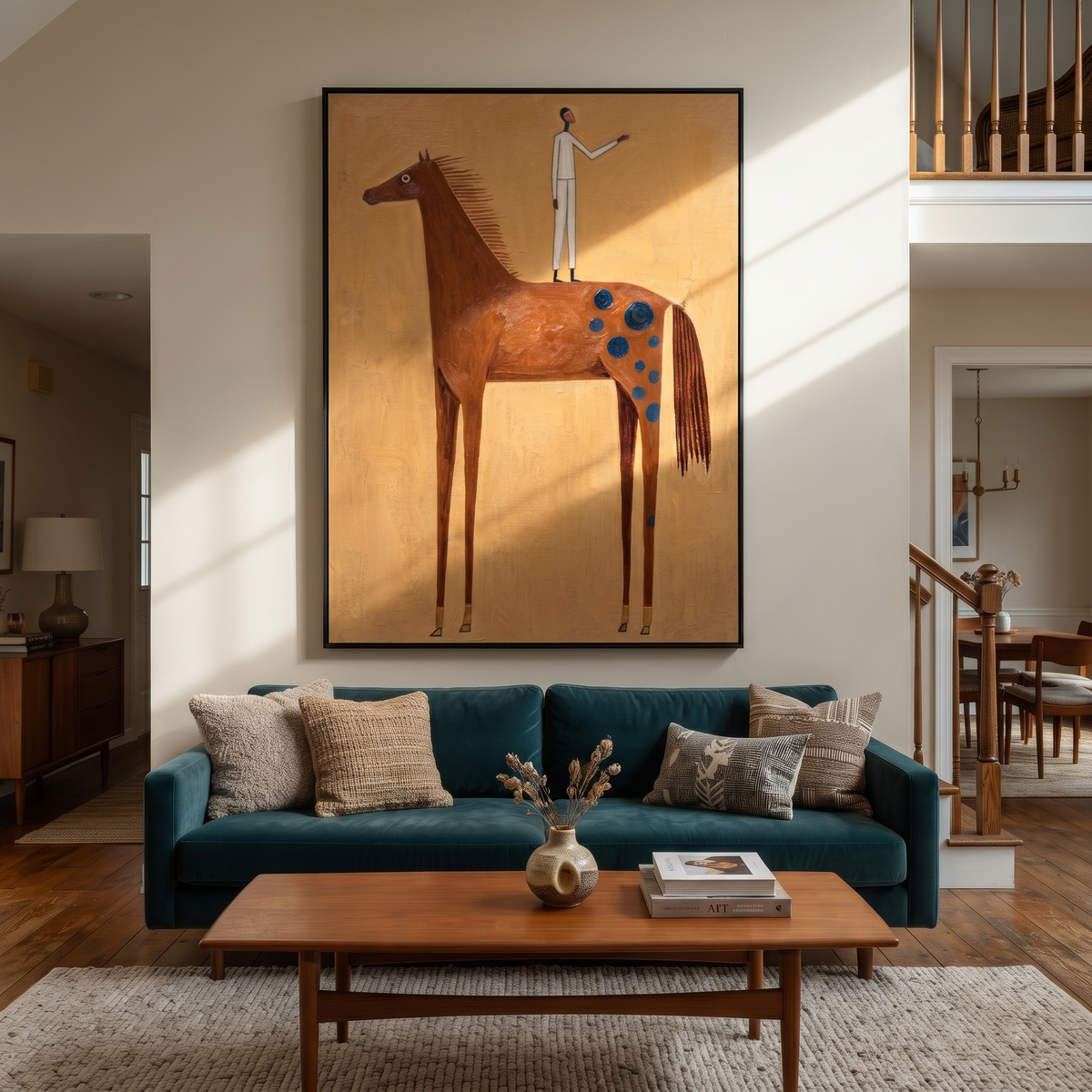 White Figure Balances High presented as a colorful interior focal point
