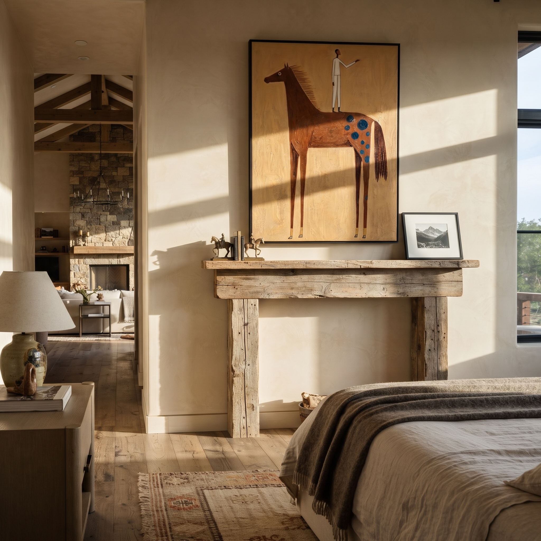 White Figure Balances High displayed in a layered residential setting