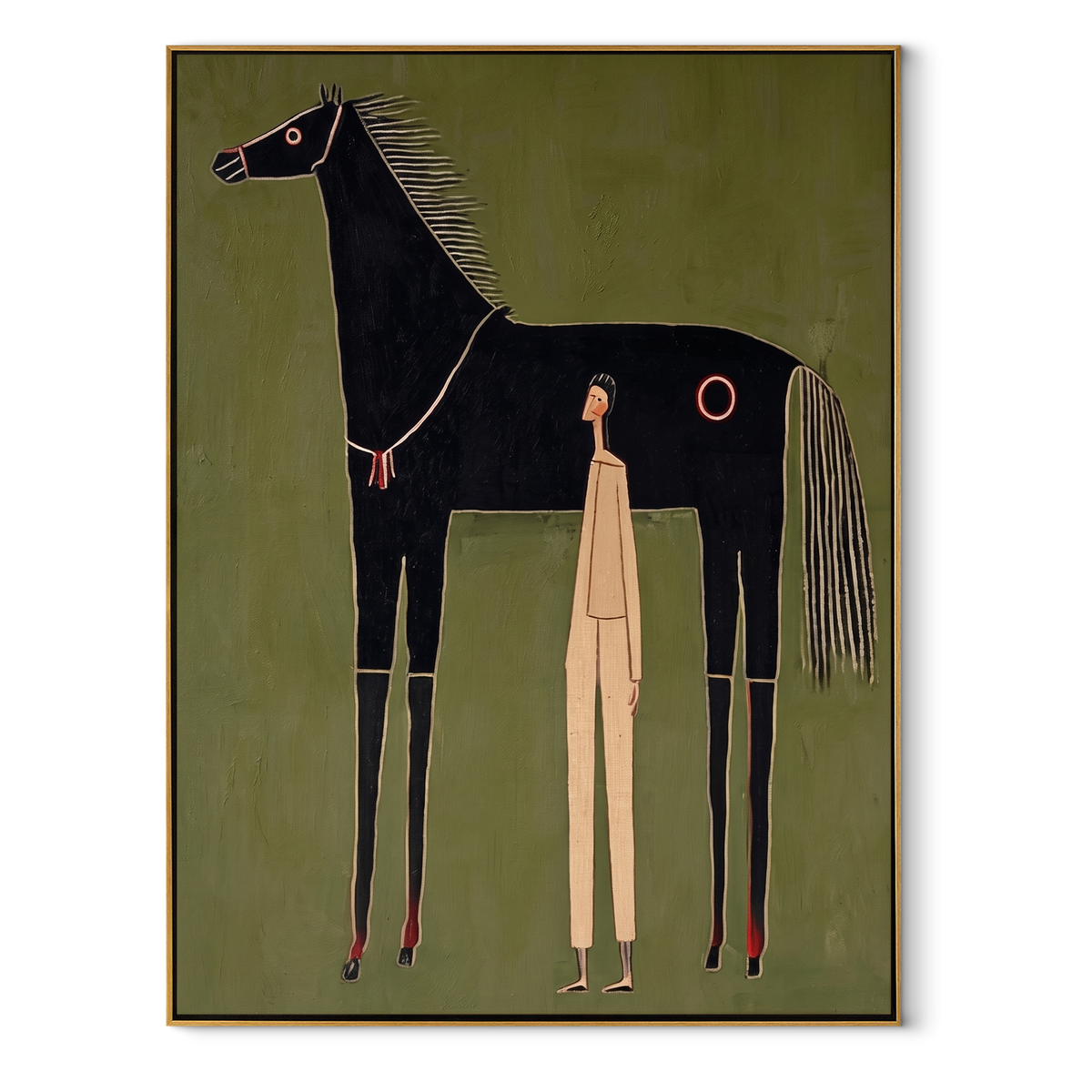Quiet Handler Meets Midnight equestrian horse painting, vertical canvas artwork