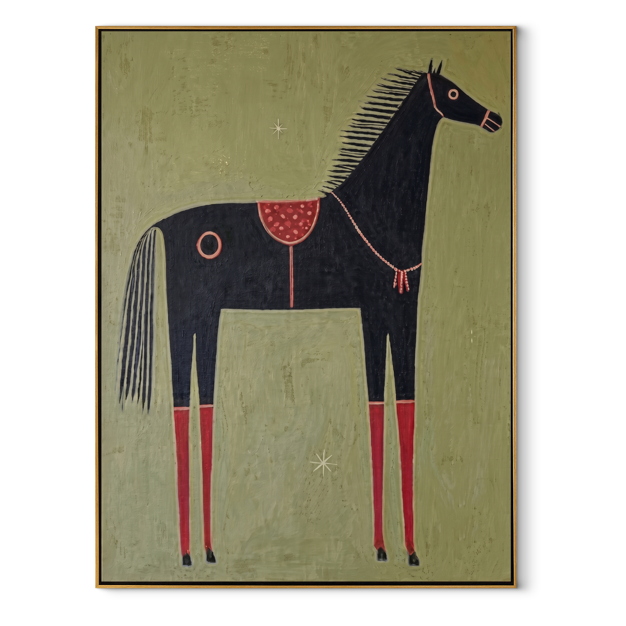 Red Legs Ground Midnight equestrian horse painting, vertical canvas artwork