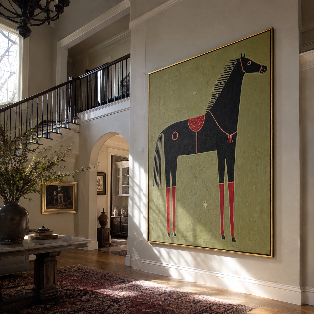 Red Legs Ground Midnight presented as a colorful interior focal point