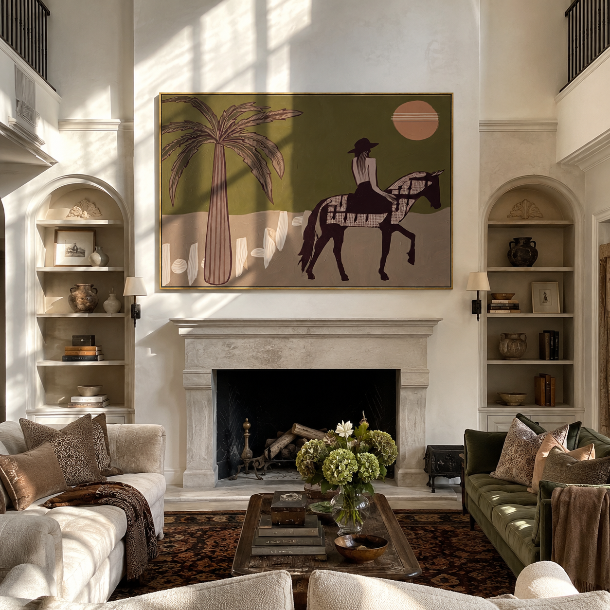 Palm Shadows Follow Pinto presented as a colorful interior focal point
