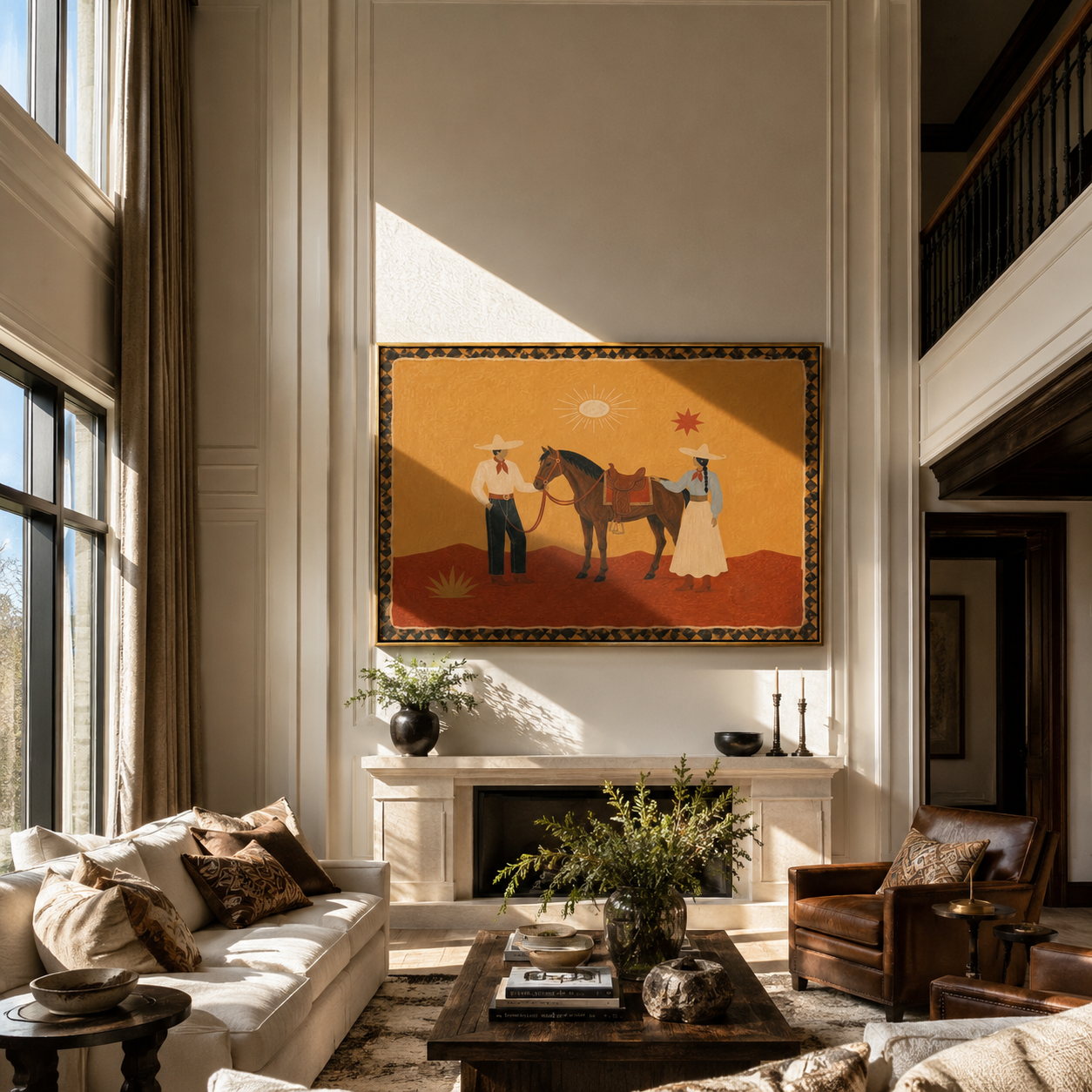 Desert Family Meets Horse presented as a colorful interior focal point