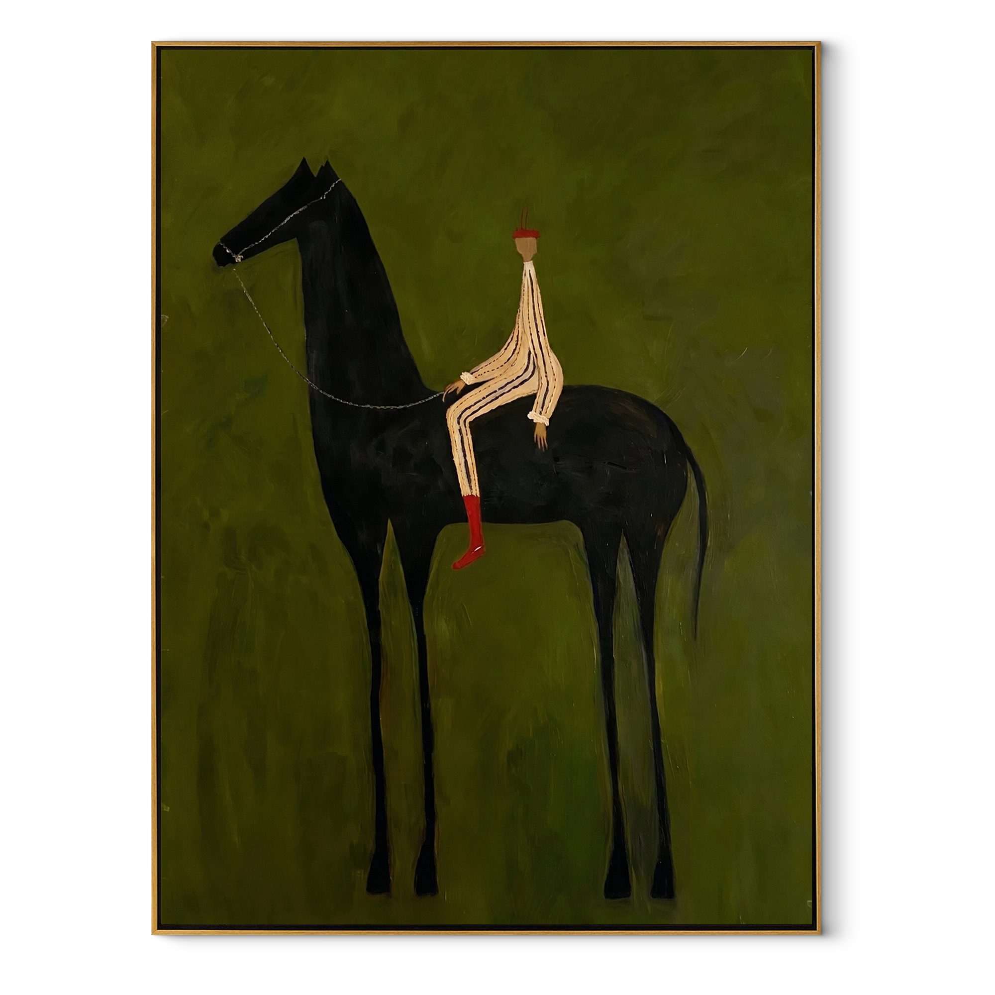Striped Rider Sits High equestrian horse painting, vertical canvas artwork