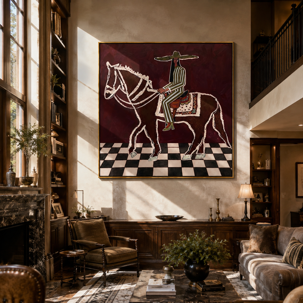 White Lines Cross Checks presented as a colorful interior focal point