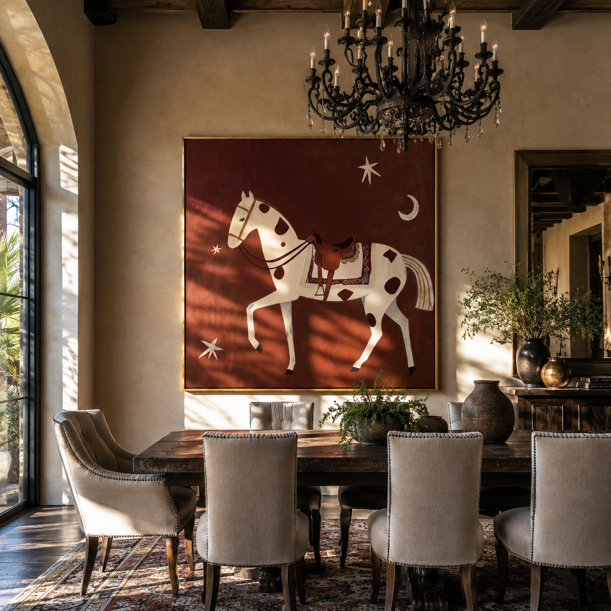 Spotted Horse Follows Moon presented as a colorful interior focal point