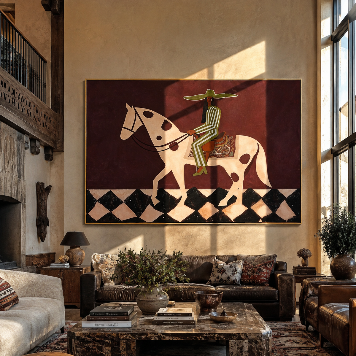 Green Stripes Cross Moonlight displayed in a collected contemporary interior