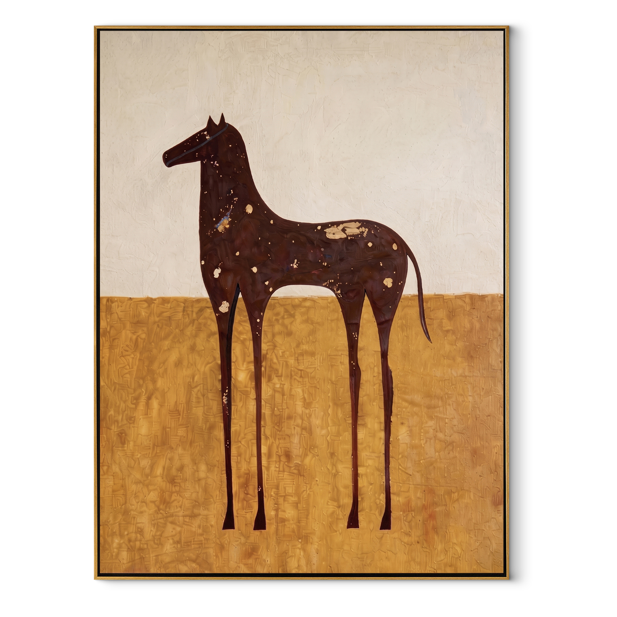 White Spots Drift Brown equestrian horse painting, vertical canvas artwork